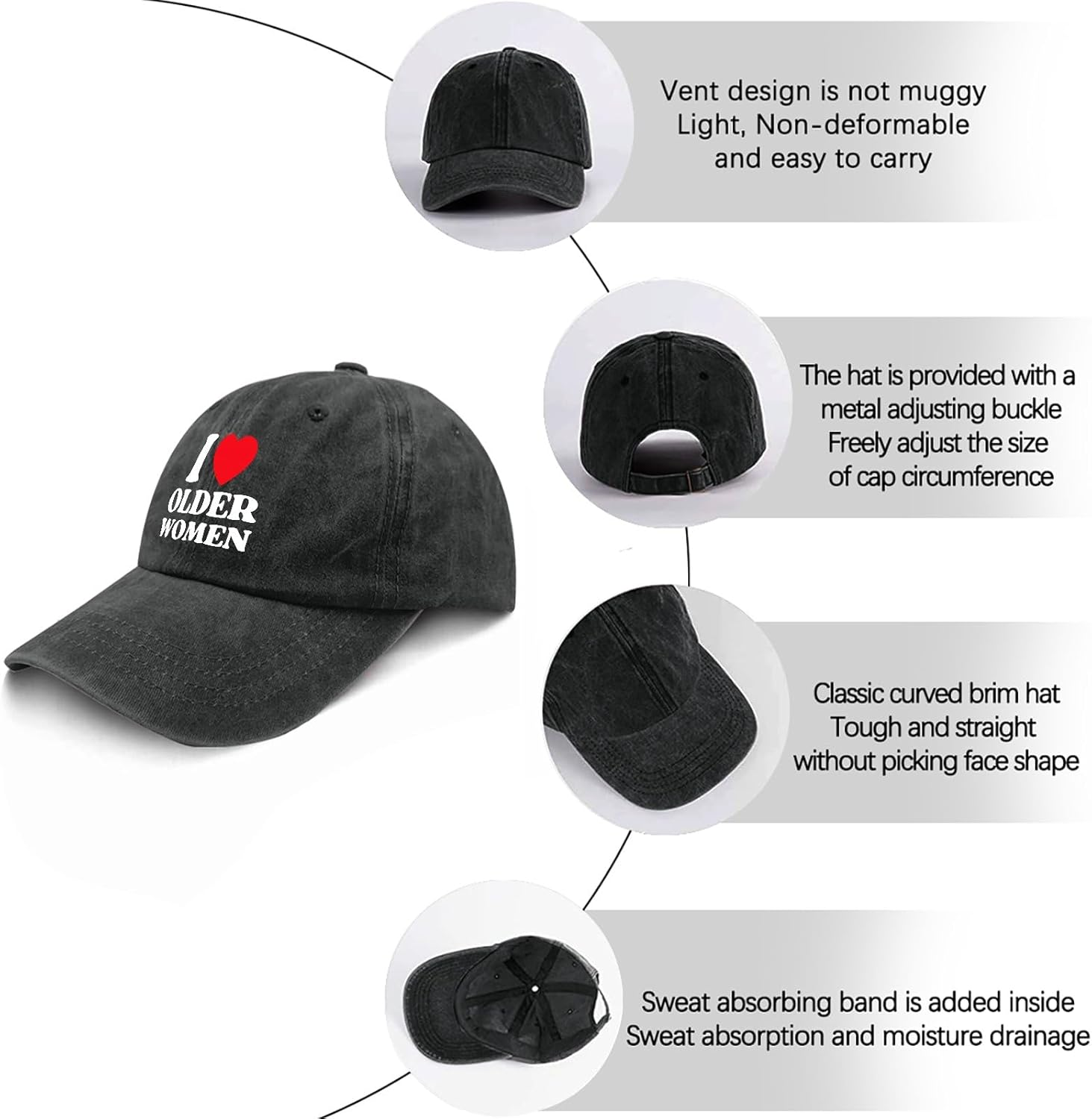 I like Older Women Hat for Men and Women Sun Hat Funny I like My Girls a Little Bit Older Vintage Hat Retros Sports Hat Dad image number 6