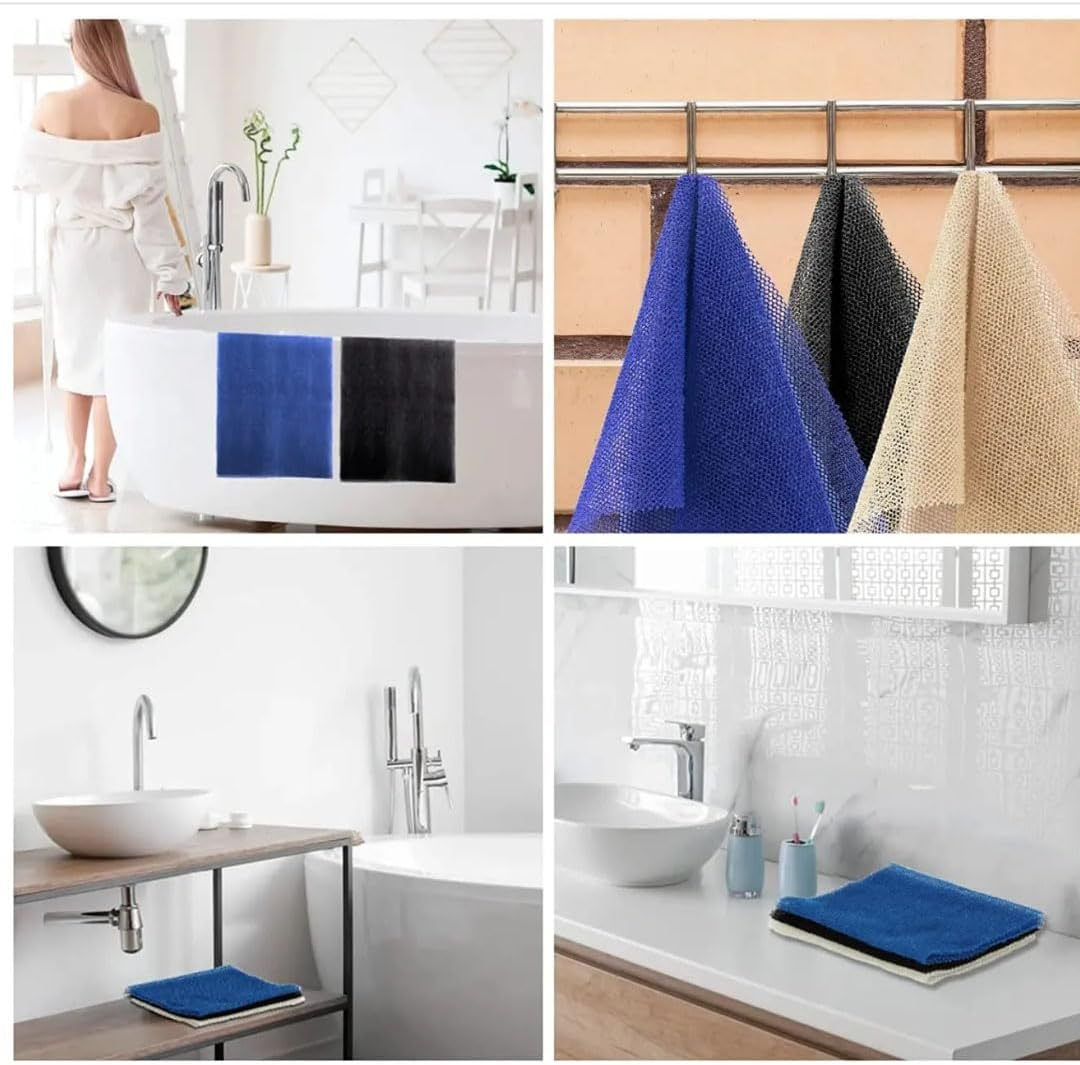 4-Piece African Net Sponge with Knots &ndash; Authentic Exfoliating Body Scrubber, Long Bath Sponge for Back, Skin Smoother, Shower & Bath Accessories (Pink, Black, Blue, Beige) image number 1