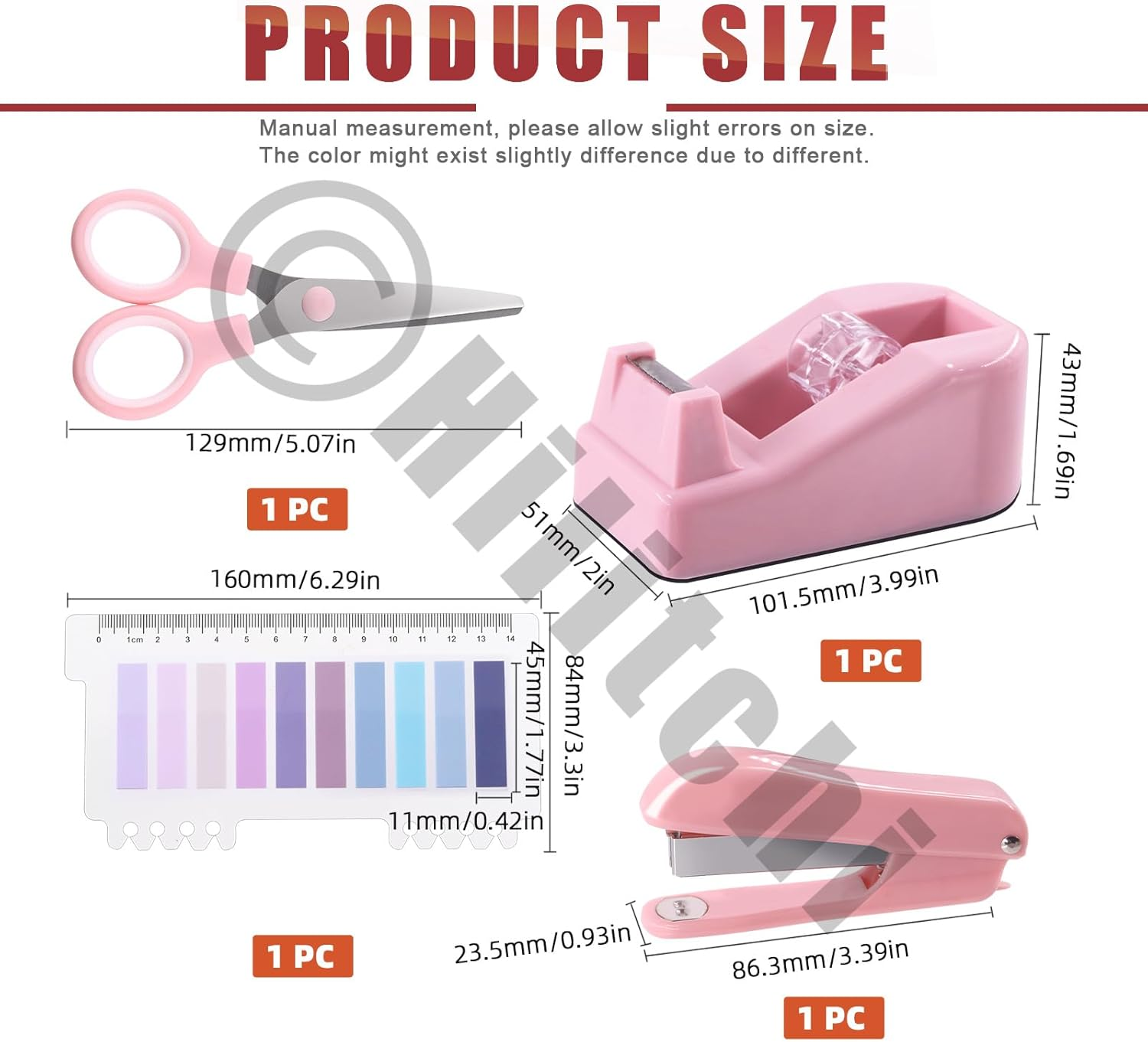 Hilitchi Pink Office Supplies Desk Accessories Set - Stapler, Tape Dispenser, Scissors, Tabs, Clips, Staples for Women, Coworkers, Students image number 6