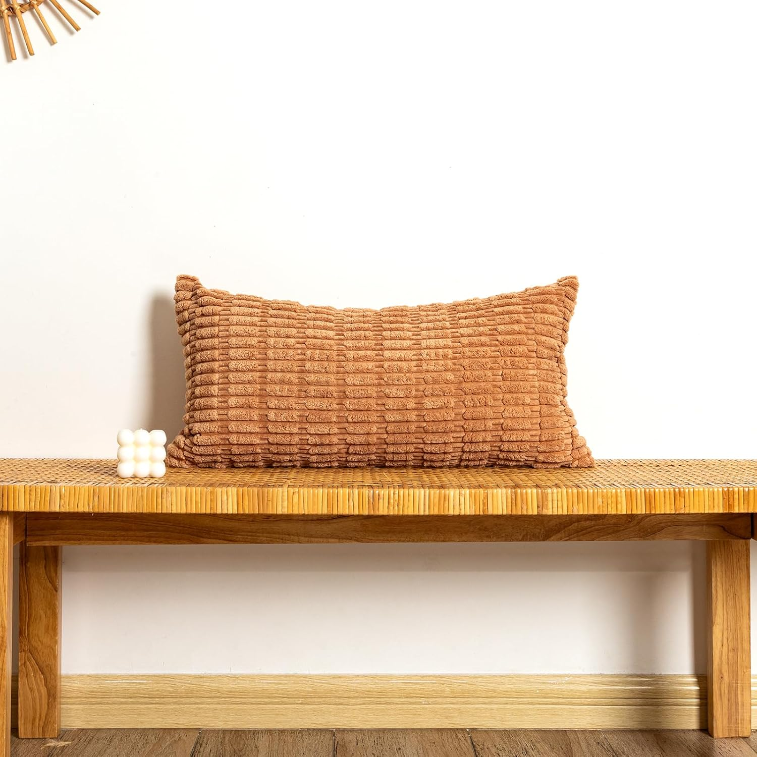 Textured Corduroy Lumbar Pillow Cover 14 X 36 Inch, Neutral Beige Decorative Chic Cozy Long Pillow Cover Soft Luxurious Pillow Case Home Decor for Sofa Bed Room Livingroom