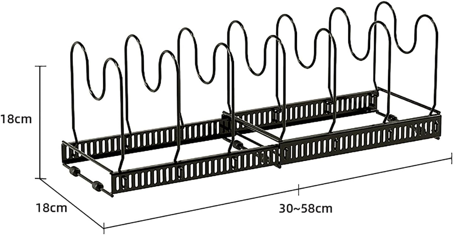Merrynine Expandable Pans Organizer Rack, 10 Adjustable Compartments, 30-58 CM, Cookware Holder for Pantry or Cabinet, Kitchen Home Storage & Organisation, Black image number 1