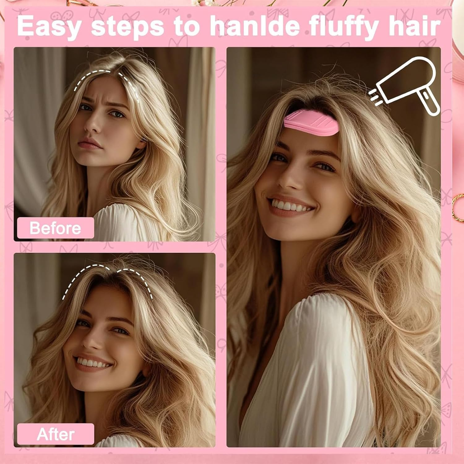 2 Pack Wind Shaping Styling Comb for Fluffy Bangs,Easy High Crown Volume Tool for Men and Women,Volumizing Hair Clips Instant No-Trace Hair Root Lifting Clips for Natural Voluminous Look,Pink image number 4