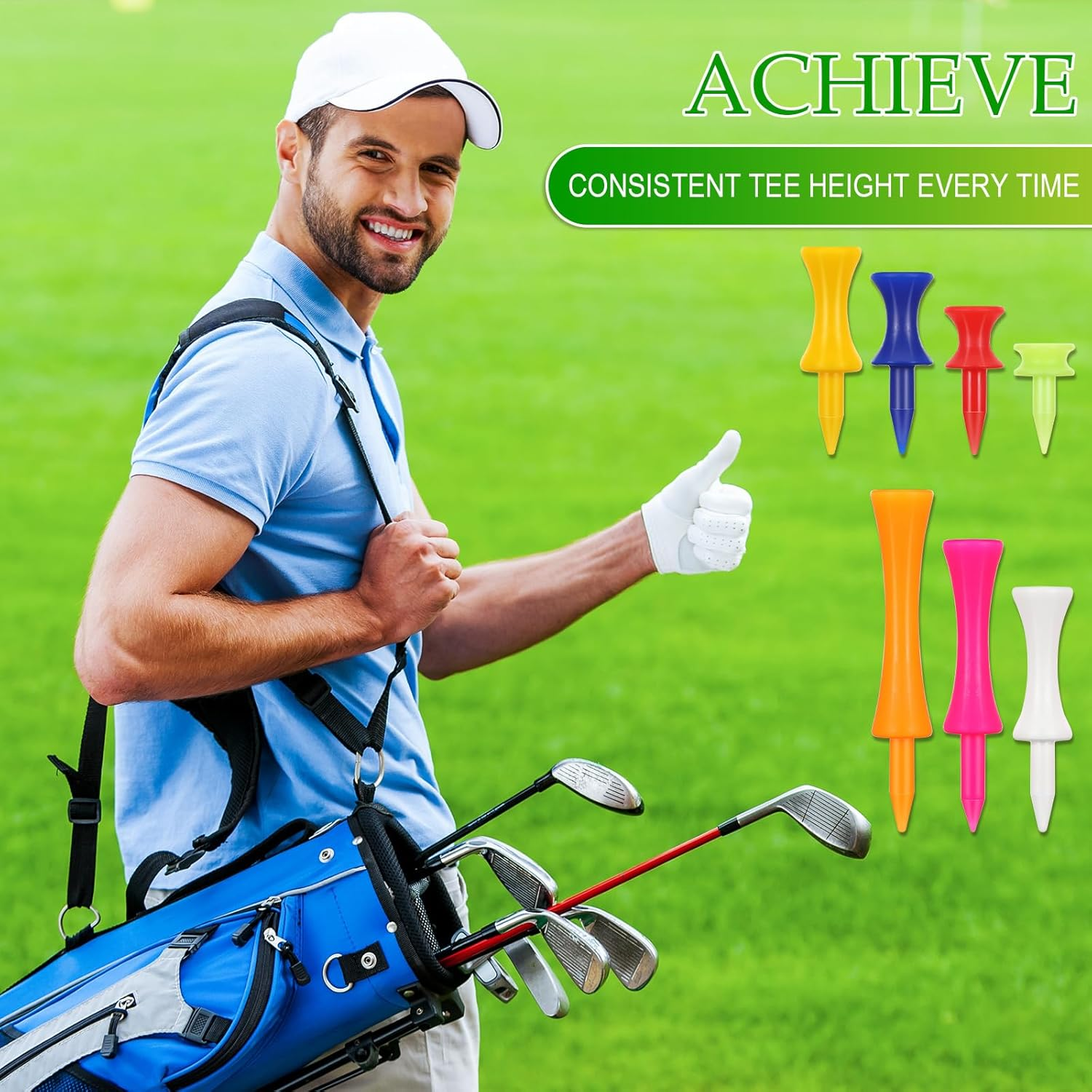 Leyndo 350 Pcs Plastic Golf Tee Step down Golf Tees Long Short Castle Tees Golf Unbreakable Plastic Tees Golf Mixed Height Size Color Tee Pack for Practice