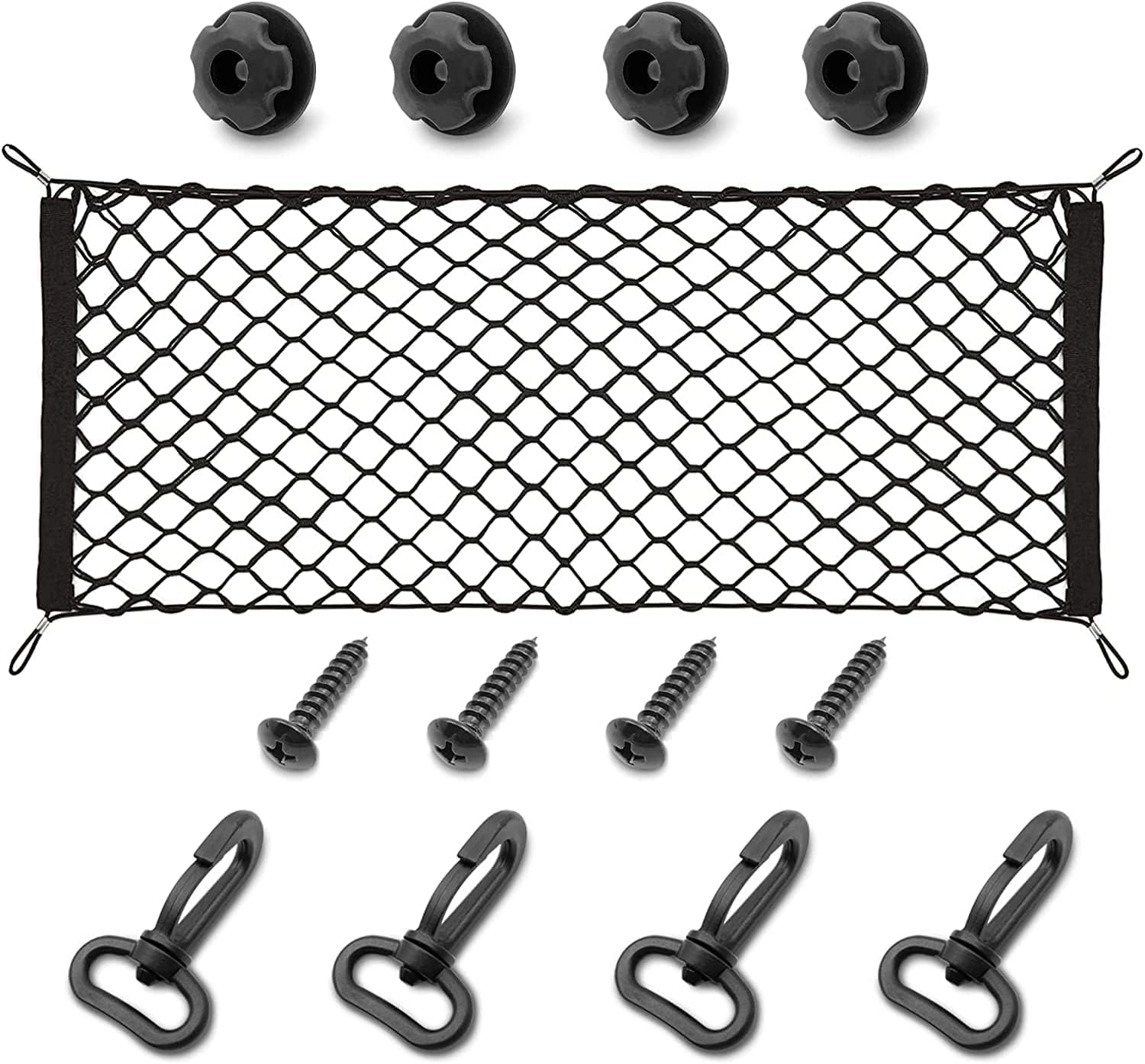 Car Rear Cargo Net, Heavy Duty Cargo Net Stretchable, Adjustable Elastic Storage Organizer Net, Trunk Cargo Storage Net with Hooks, Universal Fit for Car, Vehicle, SUV (35.4"X15.8")