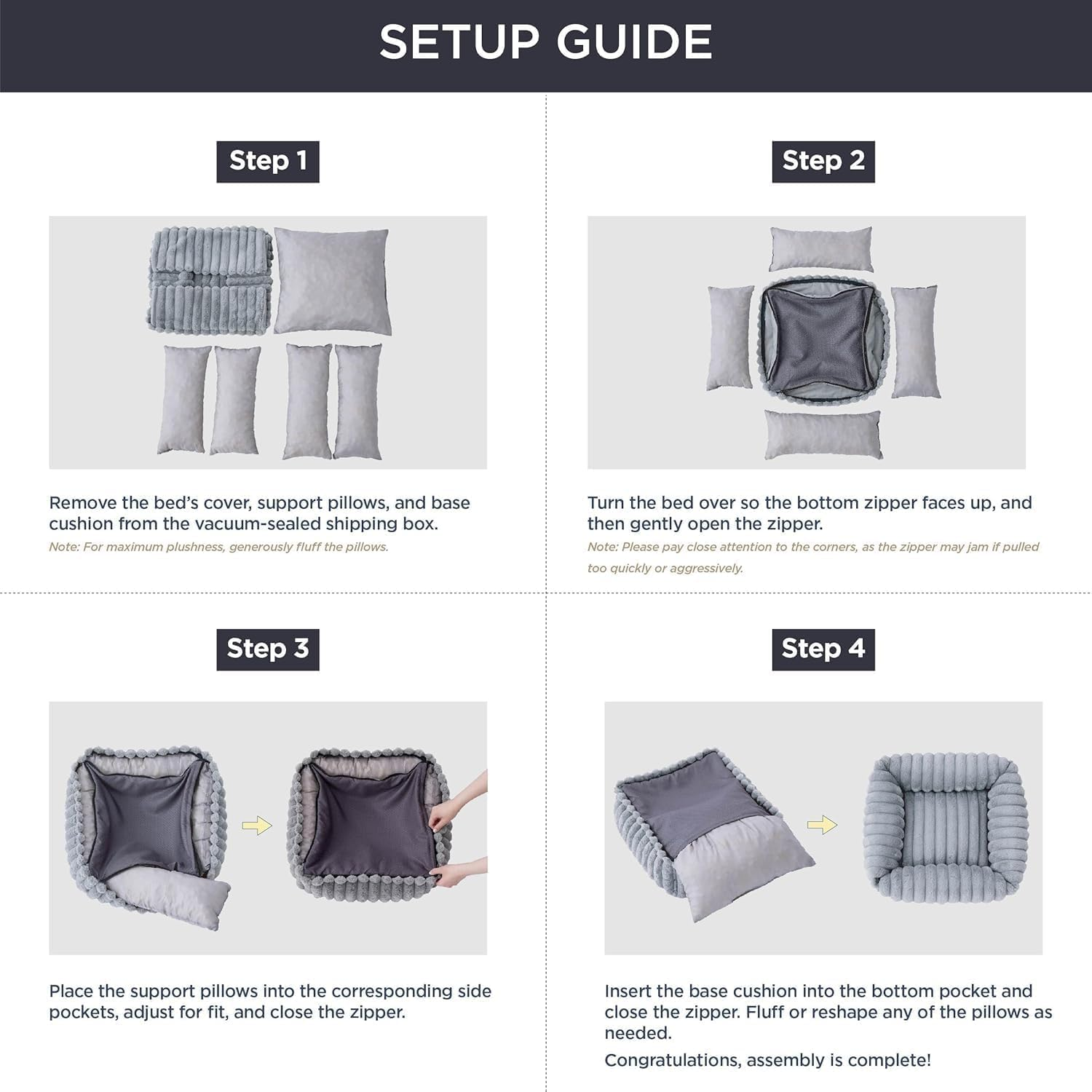 Pet Couch Bed for Large Dogs - Washable Furry Puppy Beds, Rectangle Orthopedic Corduroy Fleece Pet Beds with Removable Zipper Cover (Beige, 92 X 69 X 20 CM) image number 4