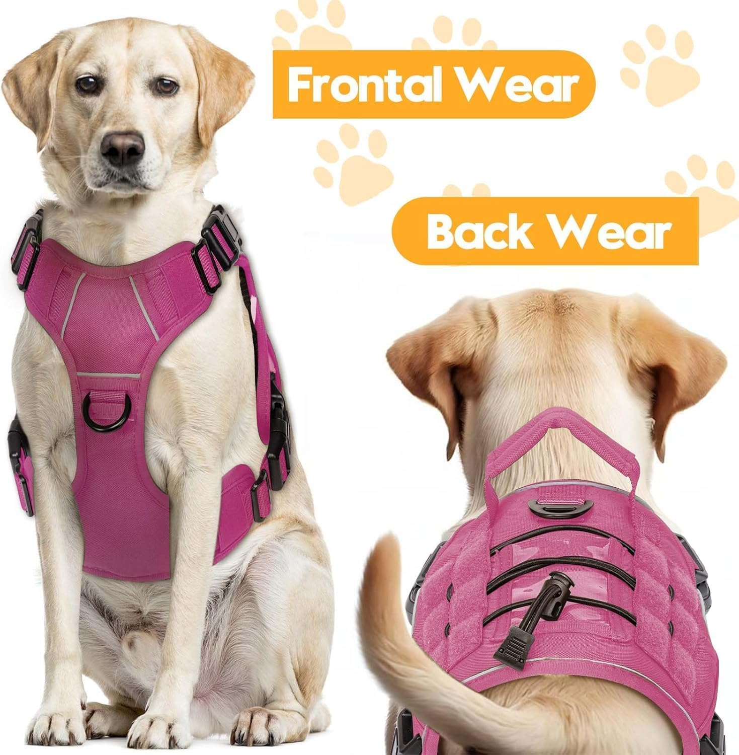 Heavy-Duty Tactical Dog Harness for Large Dogs, No Pull Adjustable Reflective Pet Vest with Molle System, K9 Military-Grade Control for Service Training, Outdoor (Pink, L) image number 4