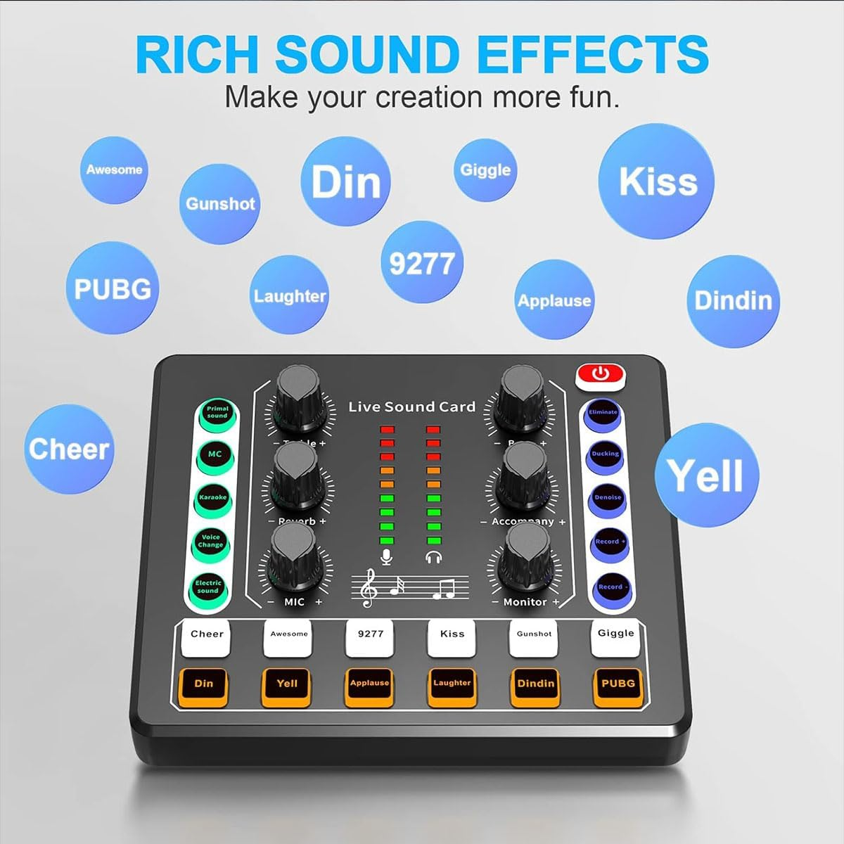 Annuoyi M8 Audio Mixer,Live Sound Card,Portable Audio Mixer, Audio Interface with Dj Mixer Effects and Voice Changer, Voice Changer Device for Singing/Pc Video Chat/Broadcast/Karaoke.