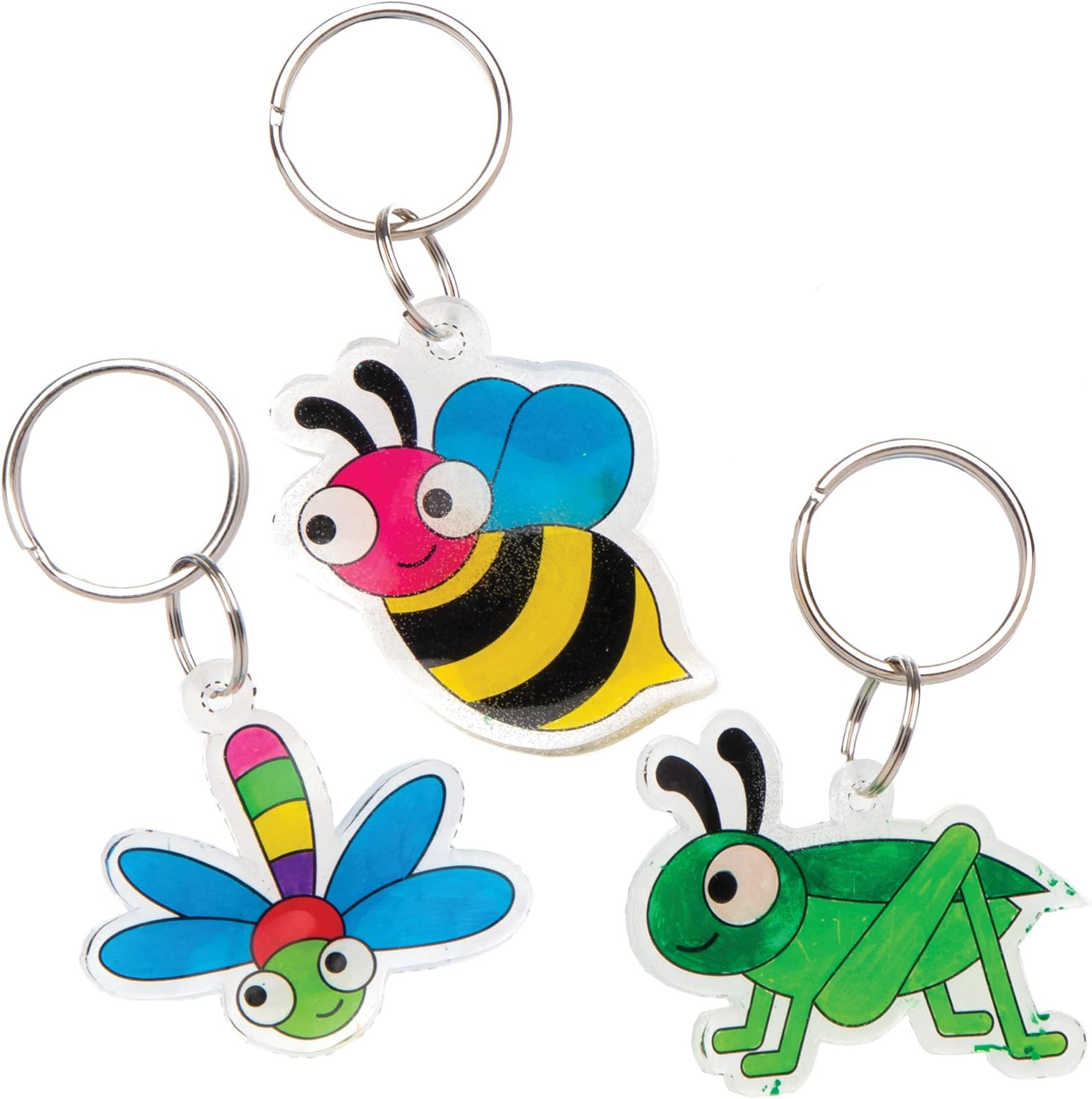 Baker Ross AT609 Bug Super Shrink Keyring Kits - Pack of 8, Make Your Own Key Rings for Kids to Color In, Make and Display