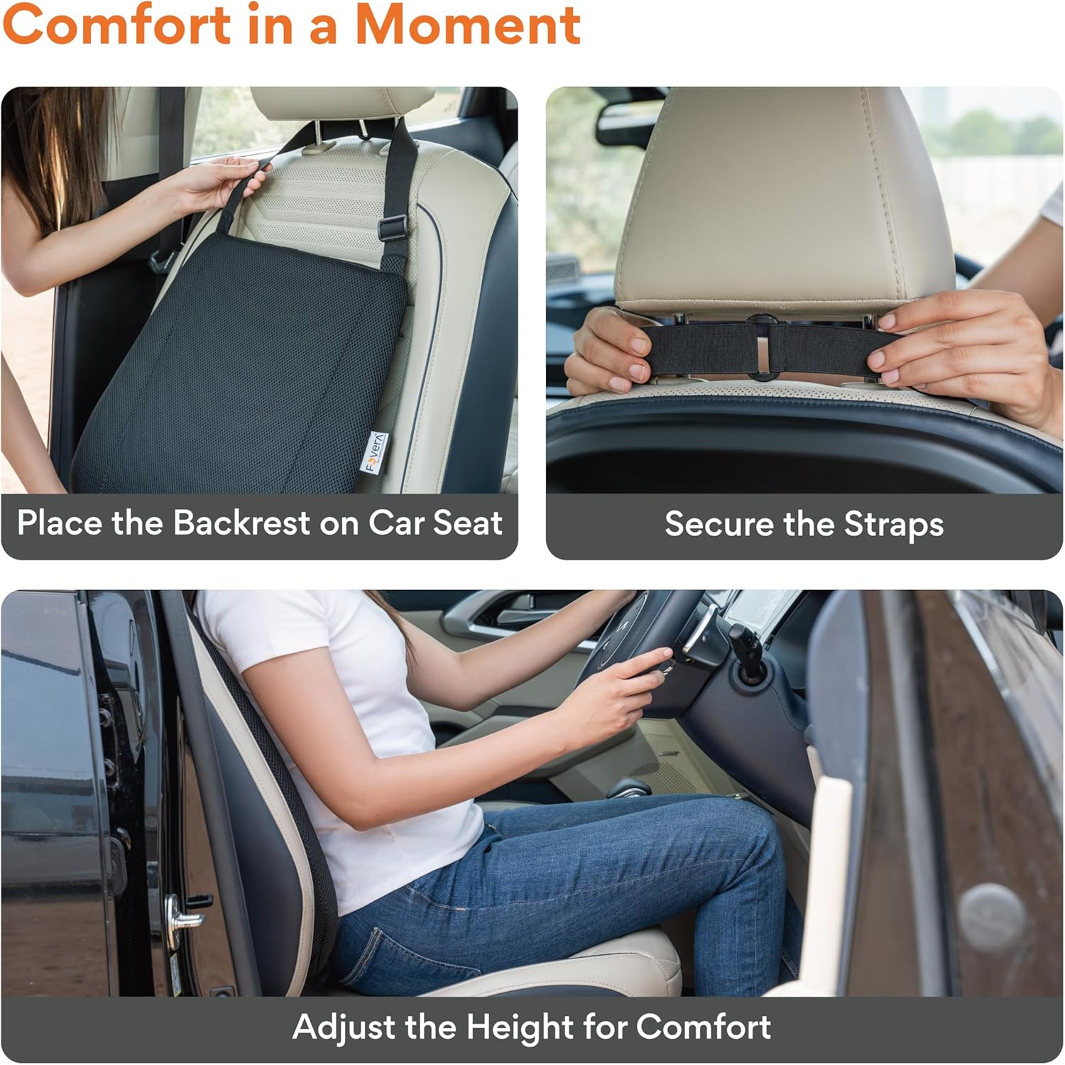 FOVERA Ergonomic Car Back Rest Memory Foam Cushion for Comfortable Long Drive and Daily Commute, Lumbar Support Pillow, Suitable for All Cars (Mesh Black, Pack of 1) image number 3