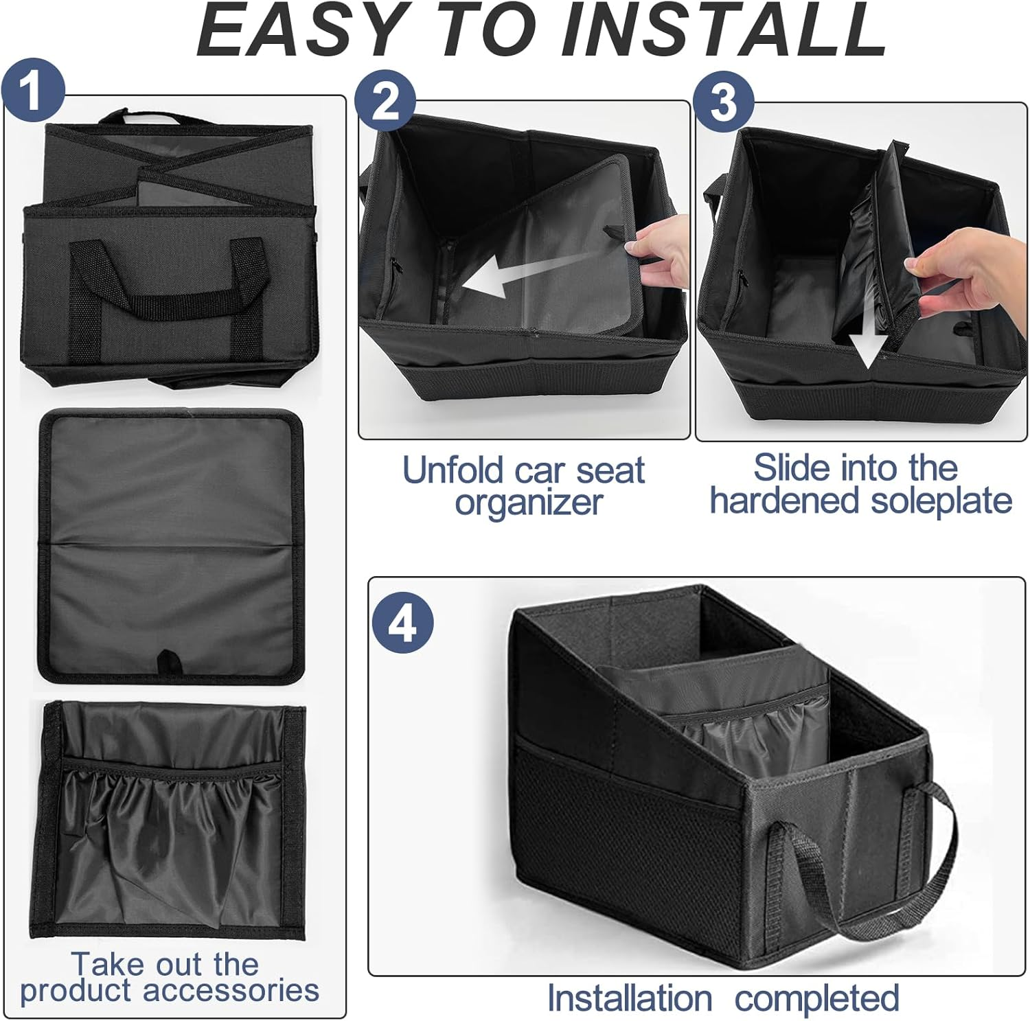 Car Seat Organizer, Collapsible Car Seat Storage Organizer for Console Front/Back Seat, Multifunction Automotive Backseat Organizer with Belt Cup Holders for Kids Travel Accessories image number 3