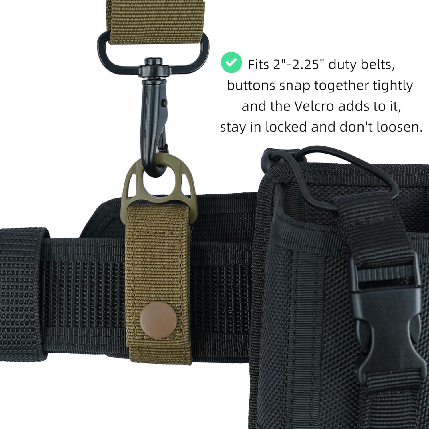 KUNN Nylon Duty Belt Keeper with Hook and Loop Snap,Belt Keepers for 2.25" Duty Belt, Tool Belt Accessories with Suspender Loops Attachment, 4 Pcs - Khaki image number 4