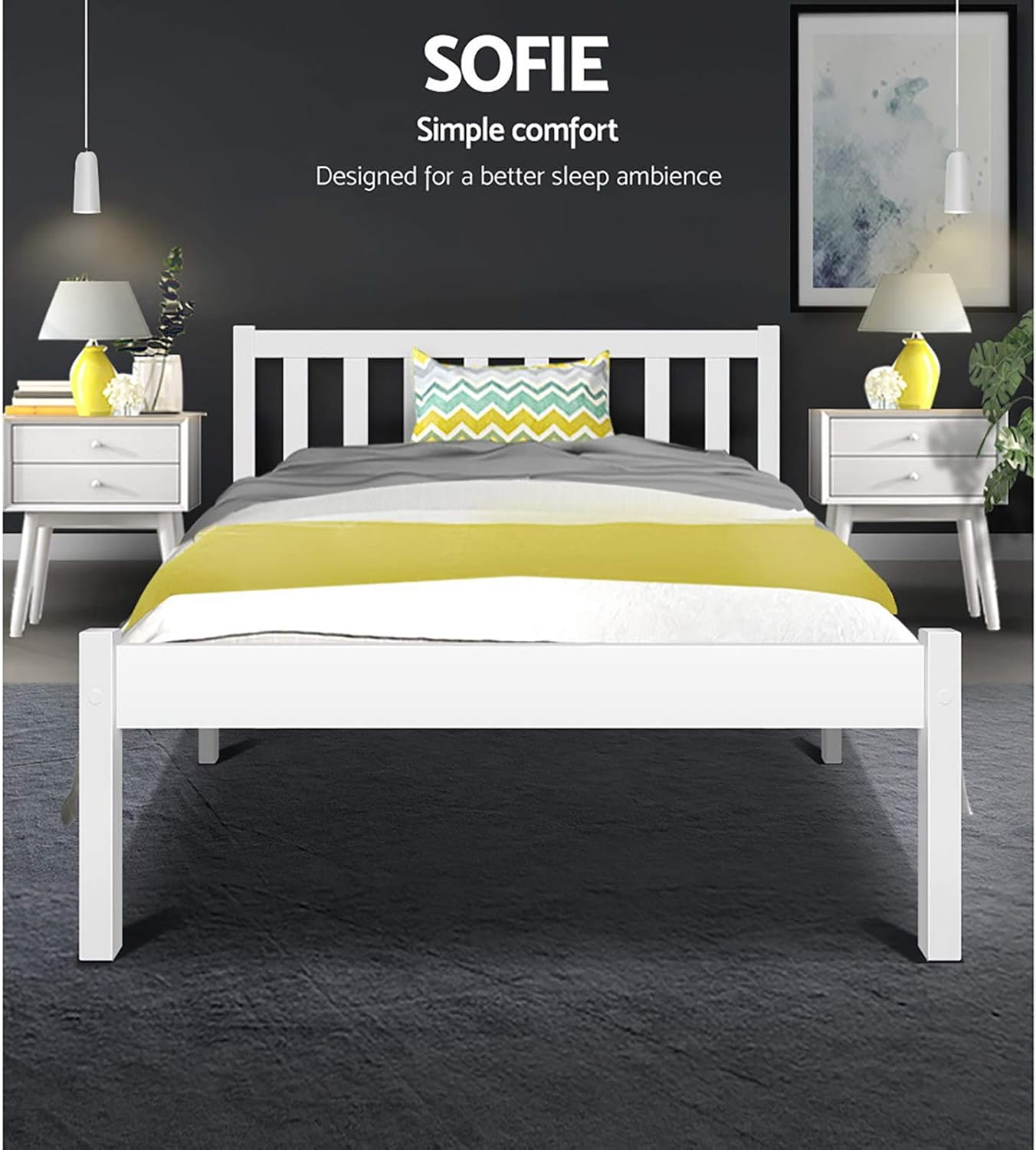 Artiss King Single Bed Frame Platform Wooden Timber Frames Beds Base Bedroom Room Decor Home Furniture White for Kids, Toddler and Adult, Modern Design image number 1