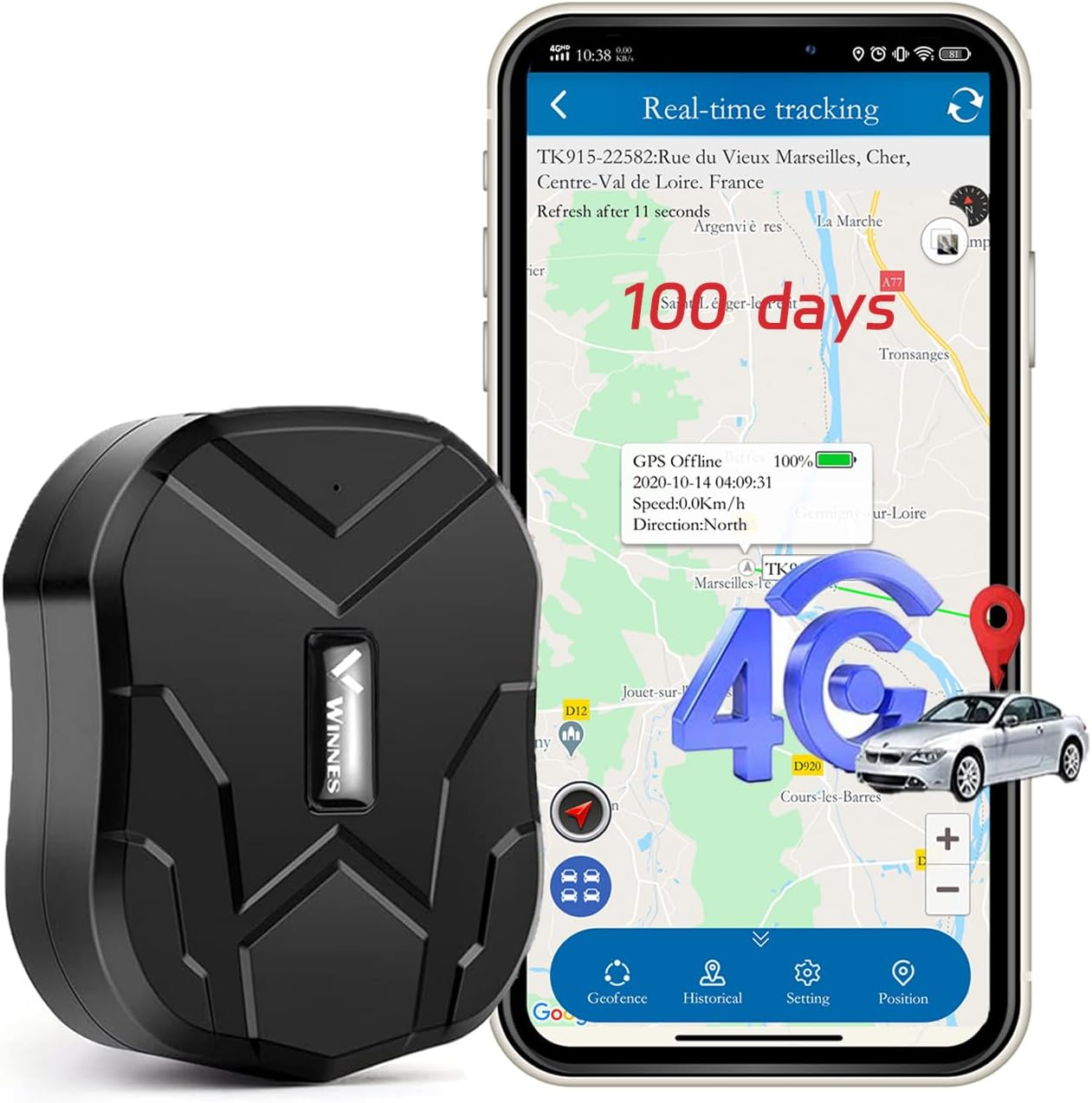 Winnes GPS Tracker for Vehicles 4G LTE Car Tracker Device Hidden up to 100 Days Long Battery Rastreador GPS Para Carros Strong Magnetic Tracker Device for Vehicles Fleet Trailer anti Theft TK905B image number 1