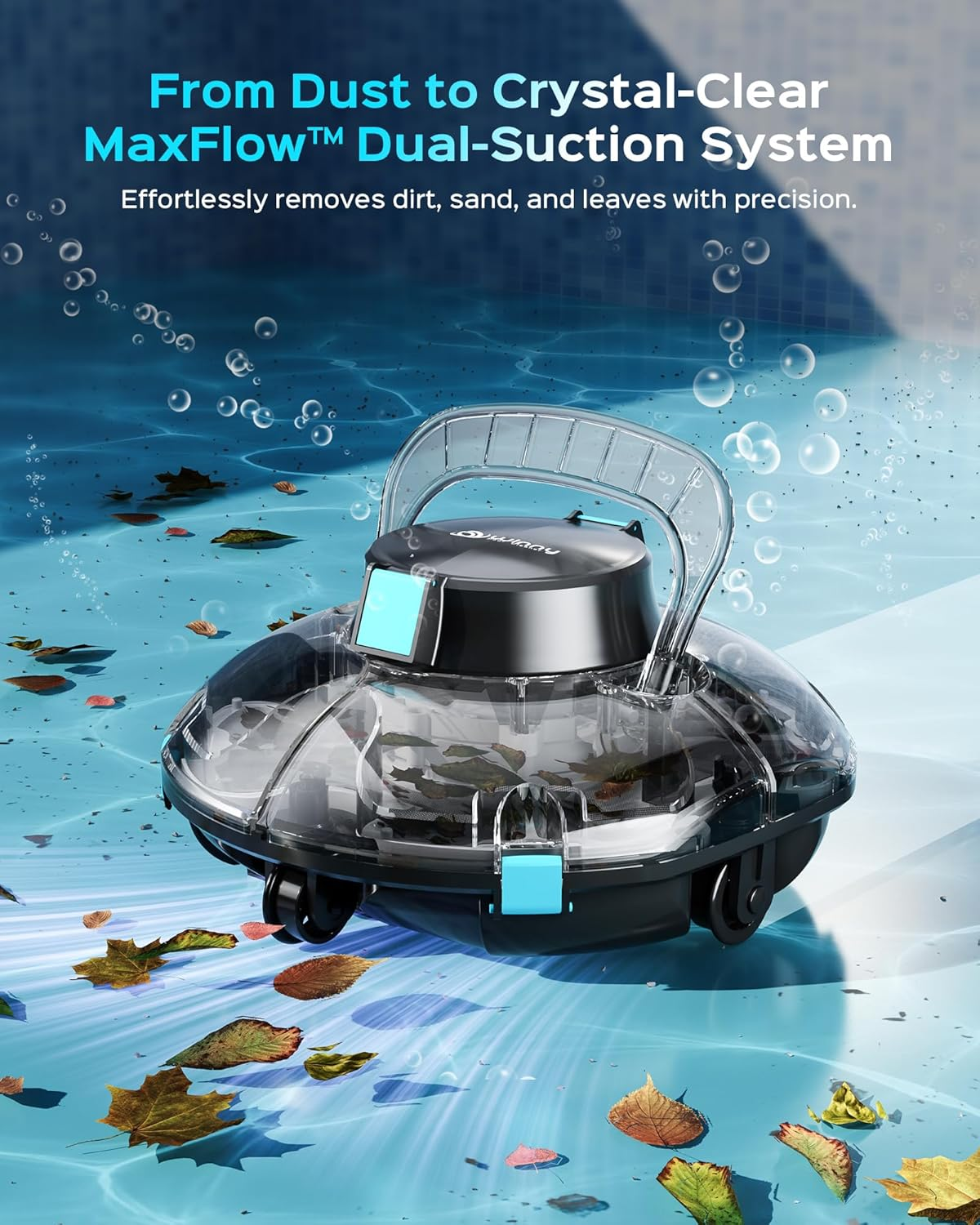 Winny Cordless Pool Cleaner Robot for above Ground Pools with Powerful Suction, 180 Micron Dual Filtration, Auto Self-Parking, 80-Min Runtime, Lightweight & Rechargeable (Transparent Gray) image number 4