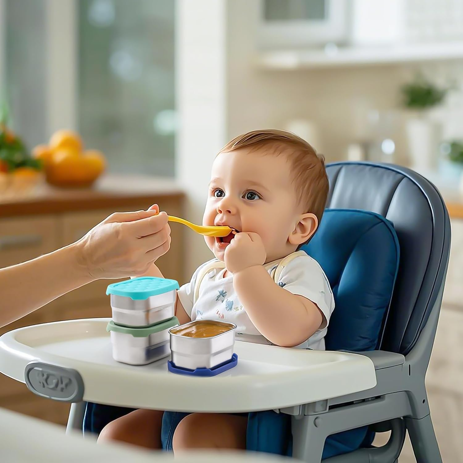 Stainless Steel Snack Container, 6Pcs 8Oz, for Kid Easy Open Leak Proof, Stackable Rectangle Food Storage Container with Silicone Lid, Portable Snack Box for School Office Travel Camping (Green-6Pcs) - Green-6Pcs image number 3