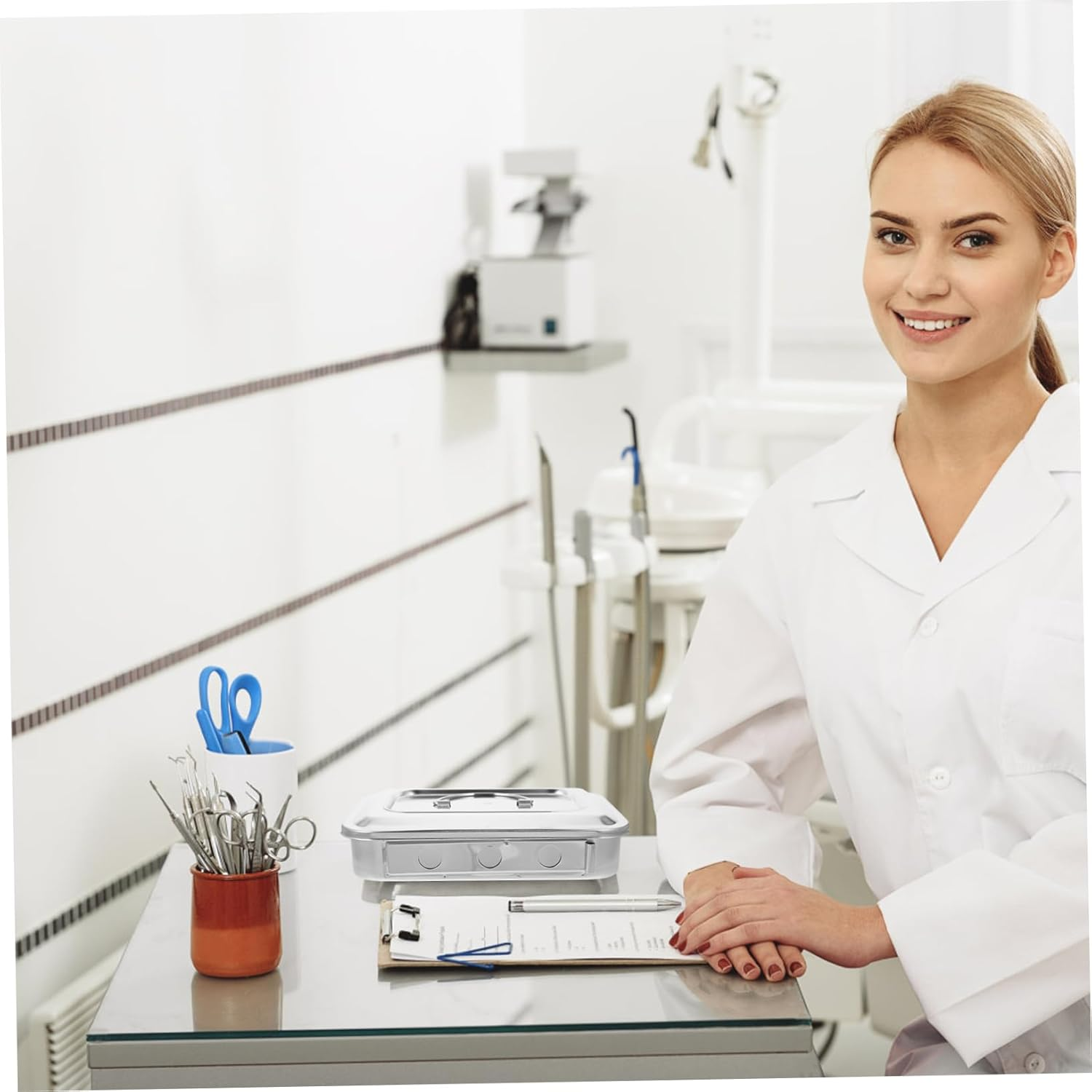 SAFIGLE Bottle Sterilizer Box Square Lid Stainless Steel Thermometer Sterilization Box Silver Tray