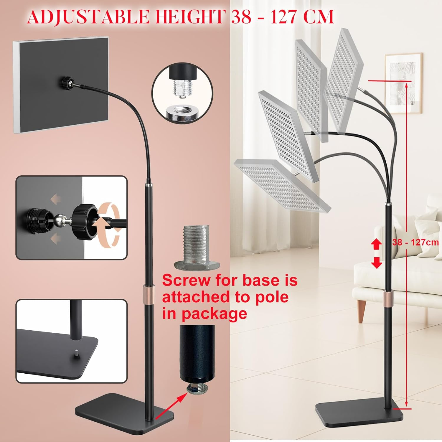 Red Light Device, LED Deep Red Light 660Nm and 850Nm with Adjustable Stand for Face and Skin image number 3