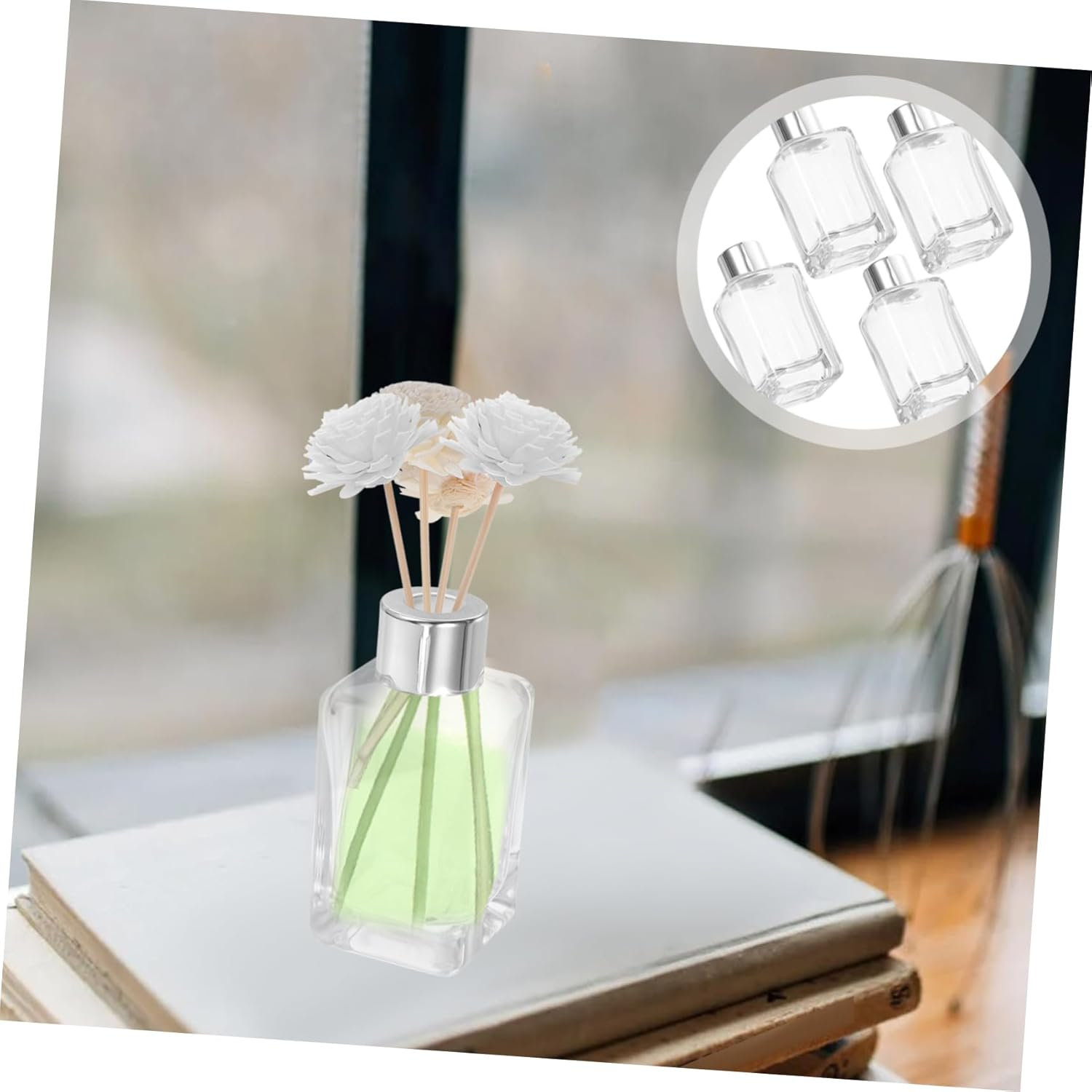 STOBAZA 4Pcs Glass Perfume Bottle for Essential Oils Home Car Aromatherapy Perfume Container Silver Cap for Diffuser Home and Reed Diffuser Bottle Use image number 1