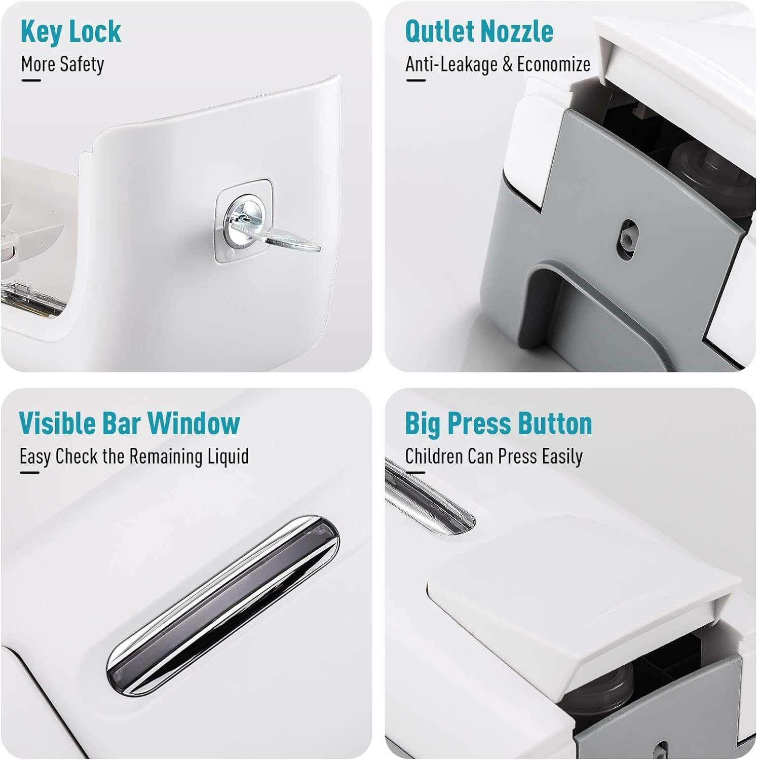 Interhasa! Manual Soap Dispenser Wall Mounted Hand Commercial Liquid Soap Dispenser 800Ml for Kitchen Bathroom Support Liquid Gel Soap, ABS, White, 0.47Kg, 110 * 90 * 225Mm - Silver image number 7