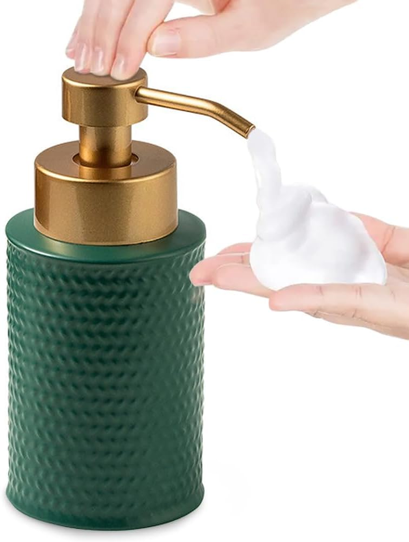 Foam Soap Dispenser, Ceramic Hand Soap Dispenser with Refined and Vintage Emboss,Great for Bathroom(Dark Green) image number 1