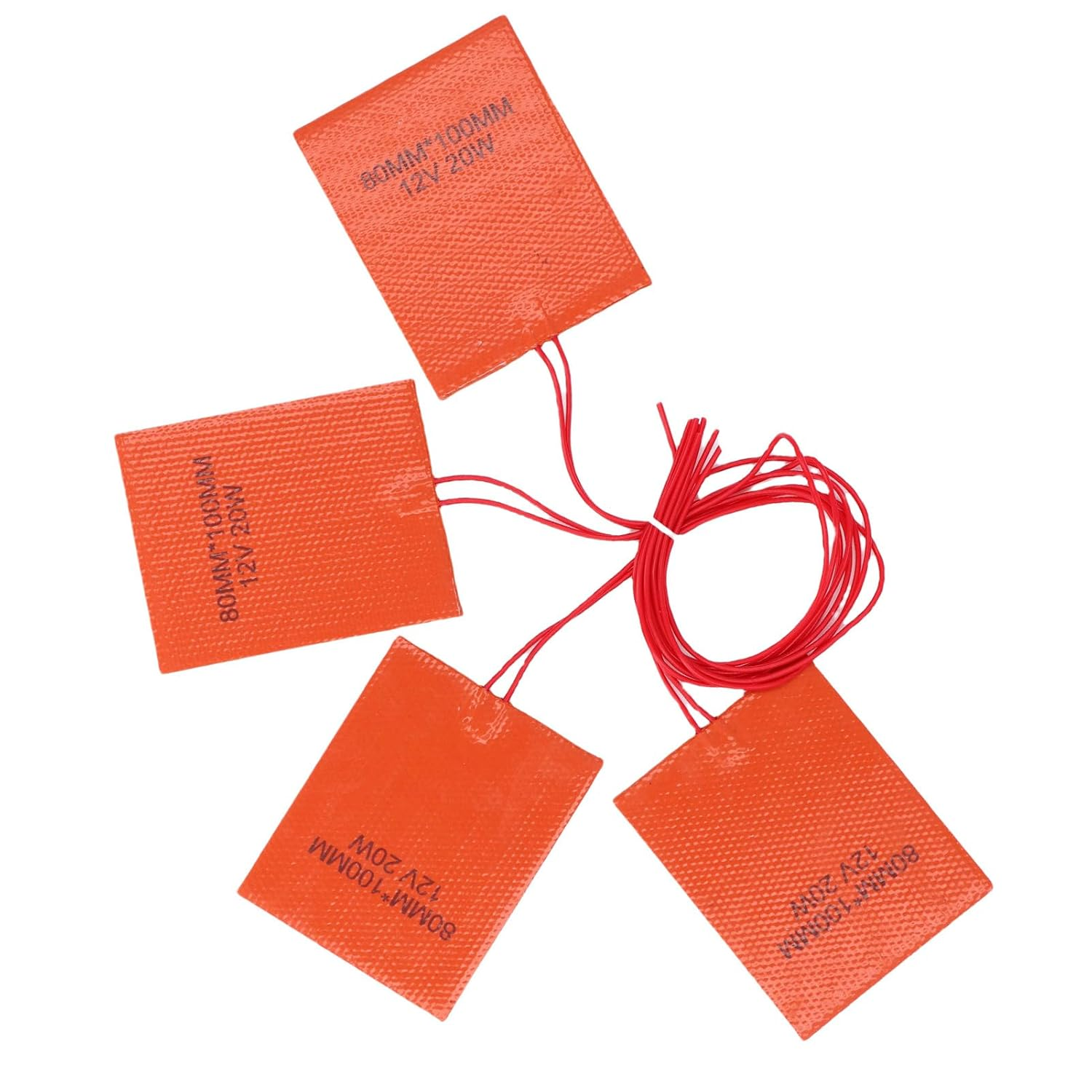 Silicone Rubber Heating Pad 12V 20W, 4 Pcs Flexible Electric Heater Mat 80X100Mm with Self Adhesive Backing Thermal Protector, for Automotive Industrial Equipment, Oil Pan, Pipe image number 4