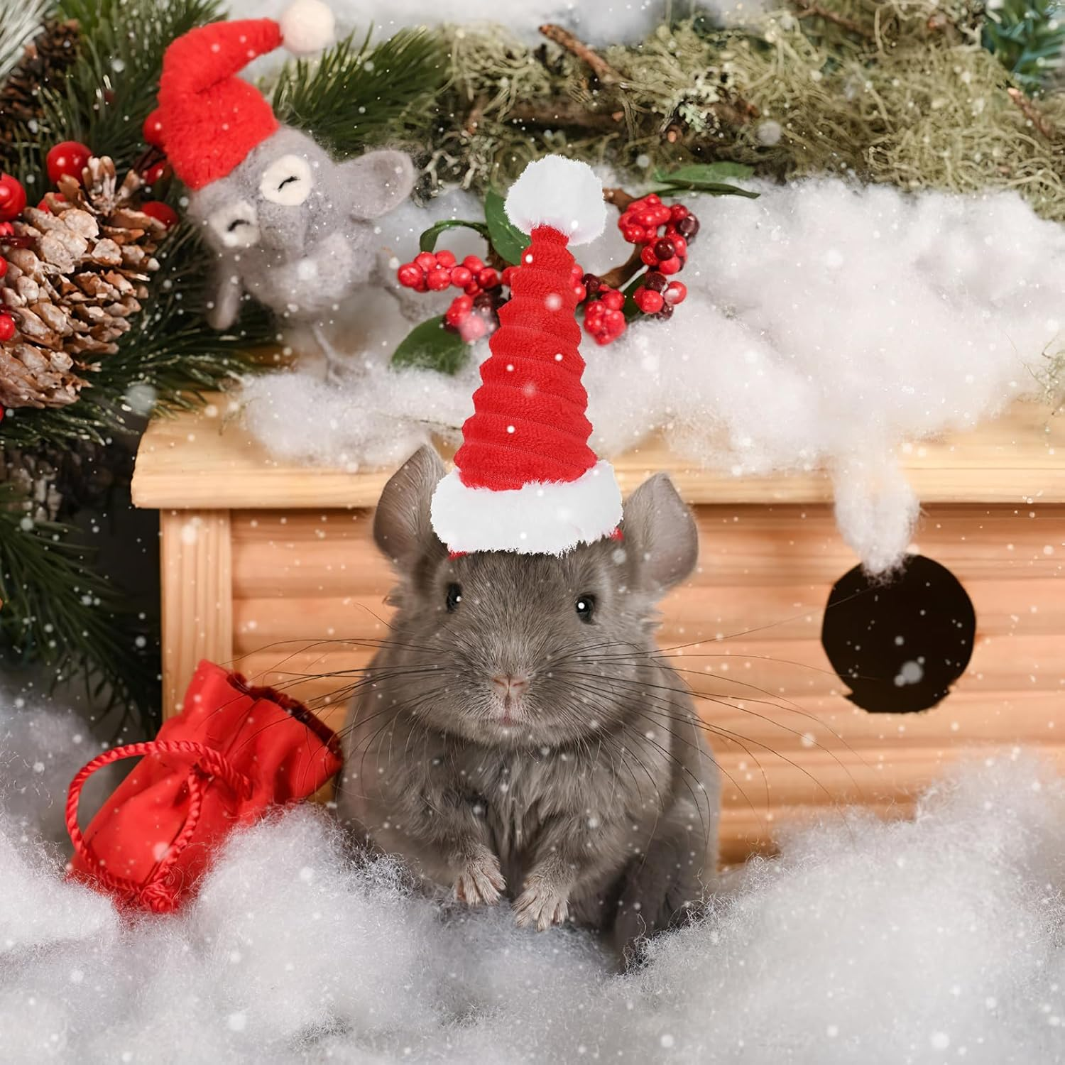 VILLCASE 2 X Cat Christmas Hat Santa Hamster Hat Christmas Small Animal Headwear Christmas Pet Outfits for Rabbits Guinea Pigs Chinchilla Kitty image number 5