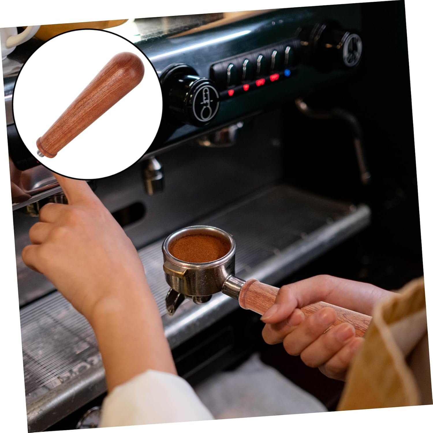 SOLUSTRE Bottomless Portafilter Replacement Handle M10 Ebony Wood Espresso Machine Handle Coffee Brewer Accessory for Home and Caf&eacute; Use image number 1