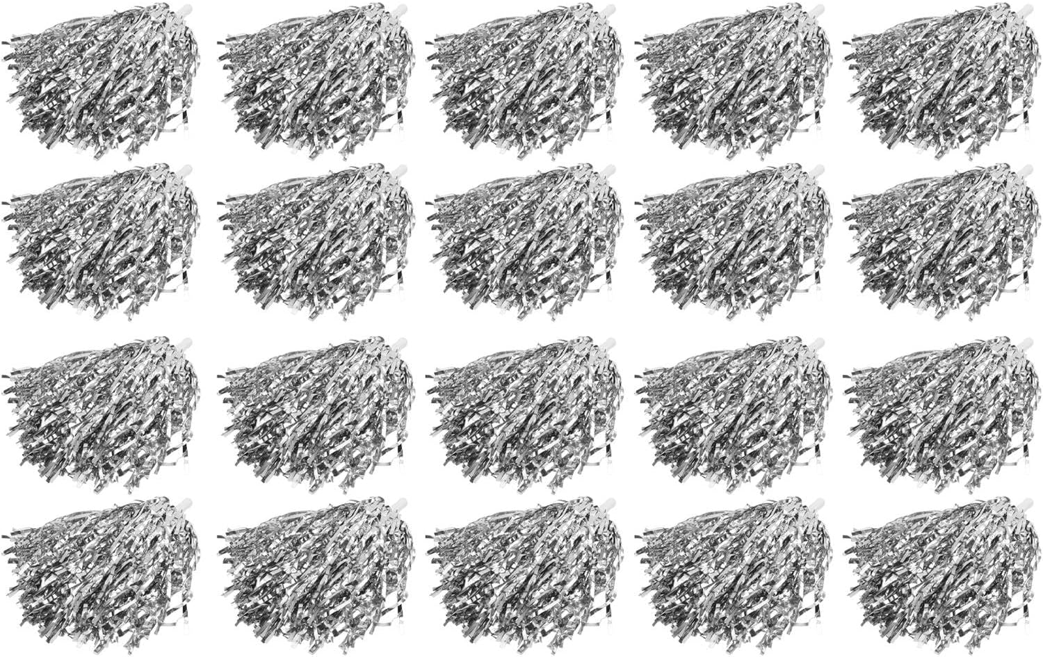 24 Pcs Metallic Cheerleading Pom Poms for Kids Foil 12 Inch, Team Spirit Sports Dance Party (Silver) image number 5