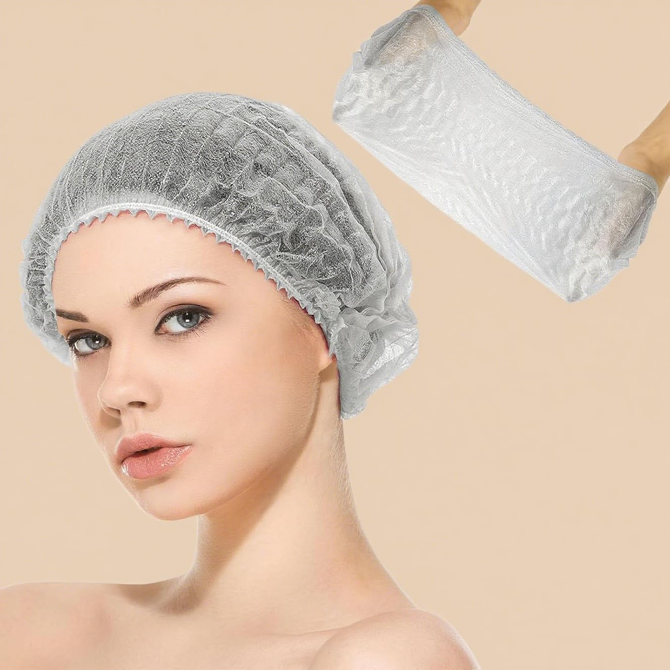 Disposable Hair Net, Elastic Non-Woven Bouffant Caps, Soft and Breathable Head Cover for Shower, Food Service, Kitchen, Hospital 100-Piece image number 2