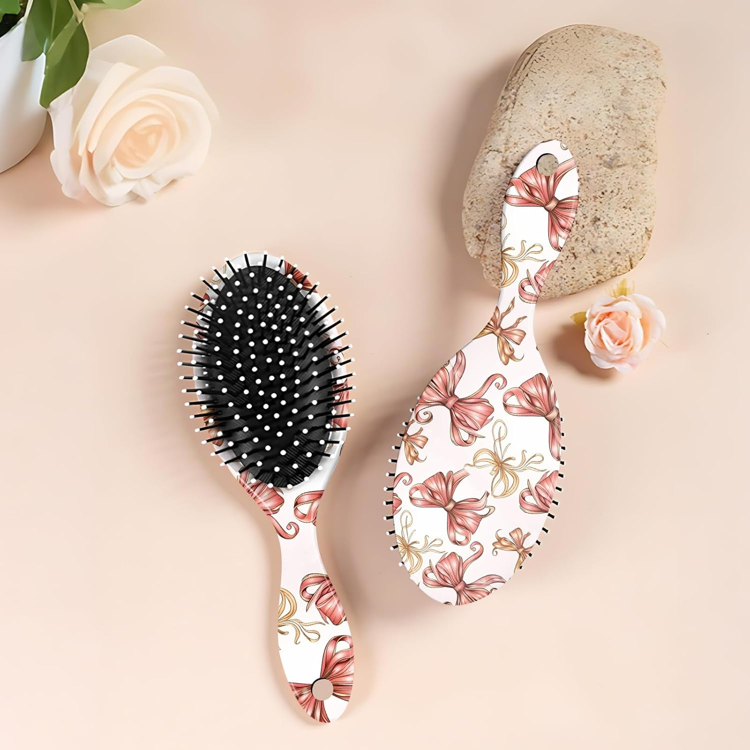 Gabraden Hair Brush,Detangling Hair Brush,Soft Bristles for Effortless Tangle Removal,Detangler Hairbrush for Women Men Boys Girls Wet Dry All Hair Types (Pink Bow) - Black Butterfly image number 5