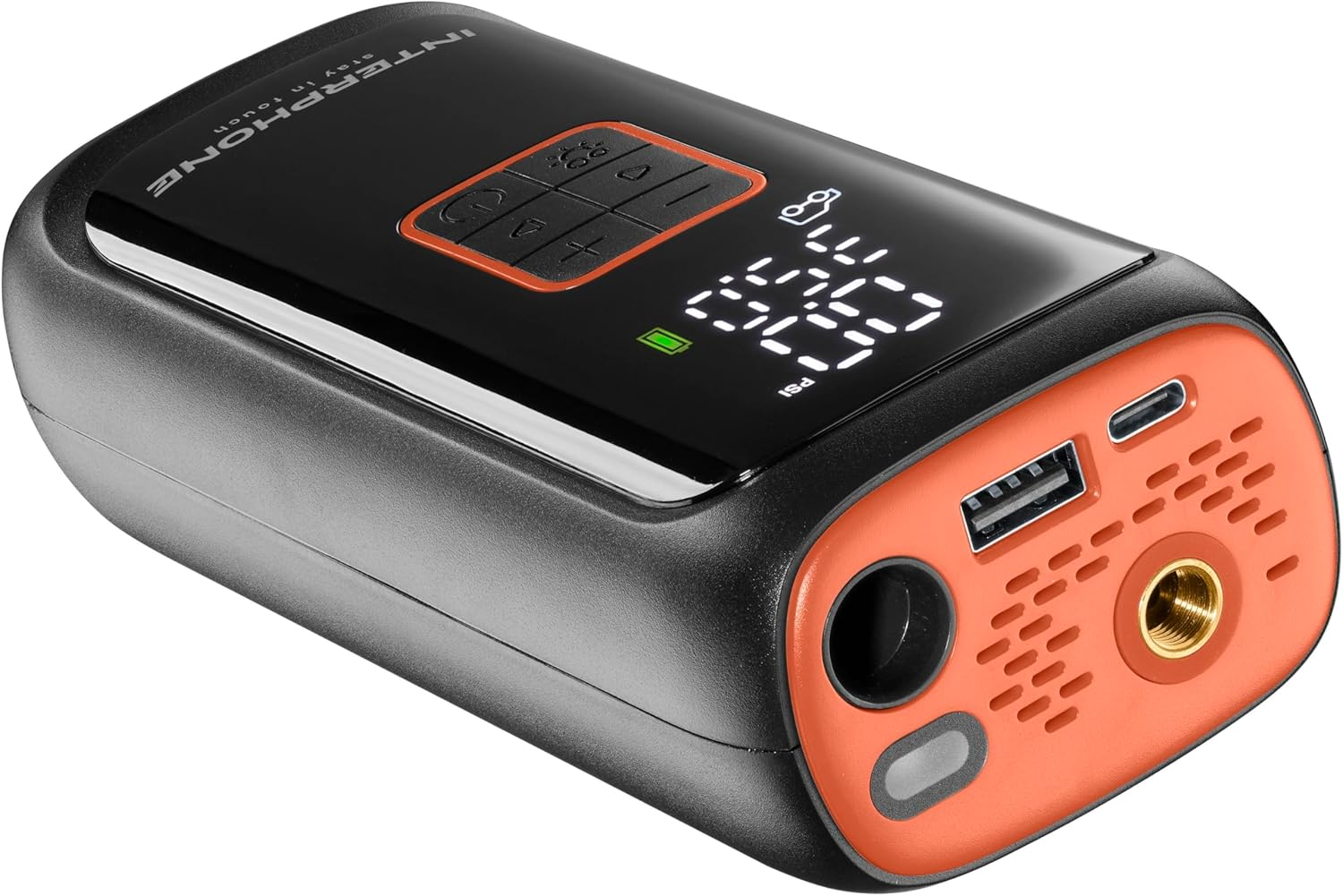 INTERPHONE AIRPUMP4K Portable Rechargeable Pocket Compressor for Motorcycle, Car, Bike - Tyre Inflation Kit - up to 4 Tyres - 4 Minute Rubber - LED Light - Pressure Gauge image number 3