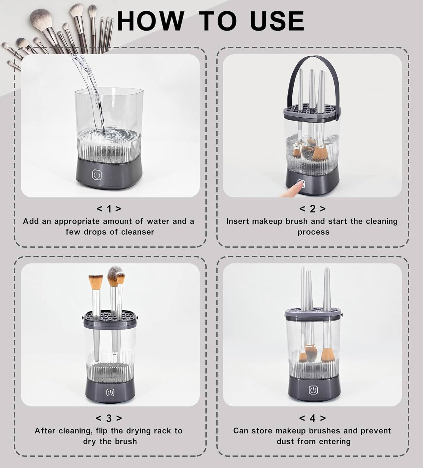 YOKONICO Makeup Brush Cleaner - 9000 RPM Electric Brush Cleaning Machine with 1200 Mah Rechargeable, IP65 Waterproof Automatic Makeup Brush Cleaner for Makeup Sponges and Brushes (Gunmetal Grey) image number 1