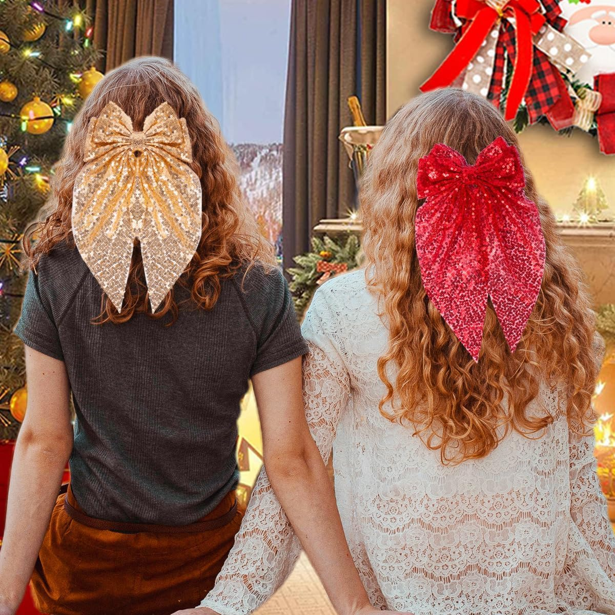 Sparkly Sequin Hair Bows for Women Girls Gold Glitter Hair Bows with Long Tail Large Hair Barrettes Hair Clips Bling Hair Accessories for Christmas Holiday Birthday Party - Gold image number 6