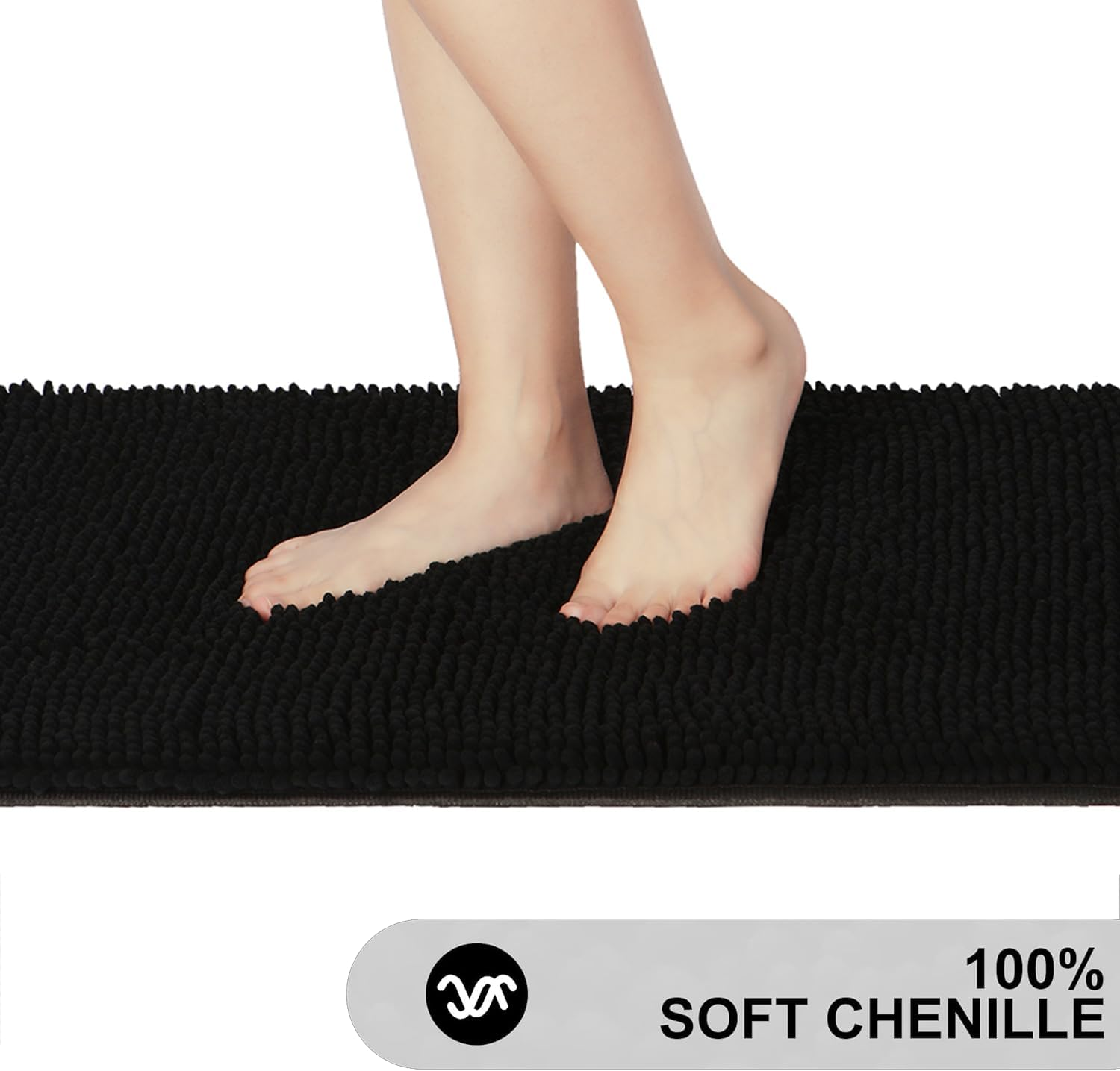 Bathroom Rug Mat Non Slip Black Extra Long Bath Mat for Bathroom Floor - Fluffy Soft, Ultra Absorbent and Machine Washable Striped Chenille Noodle Bath Runners Rugs for Bathroom (59" X 20", Black) image number 6