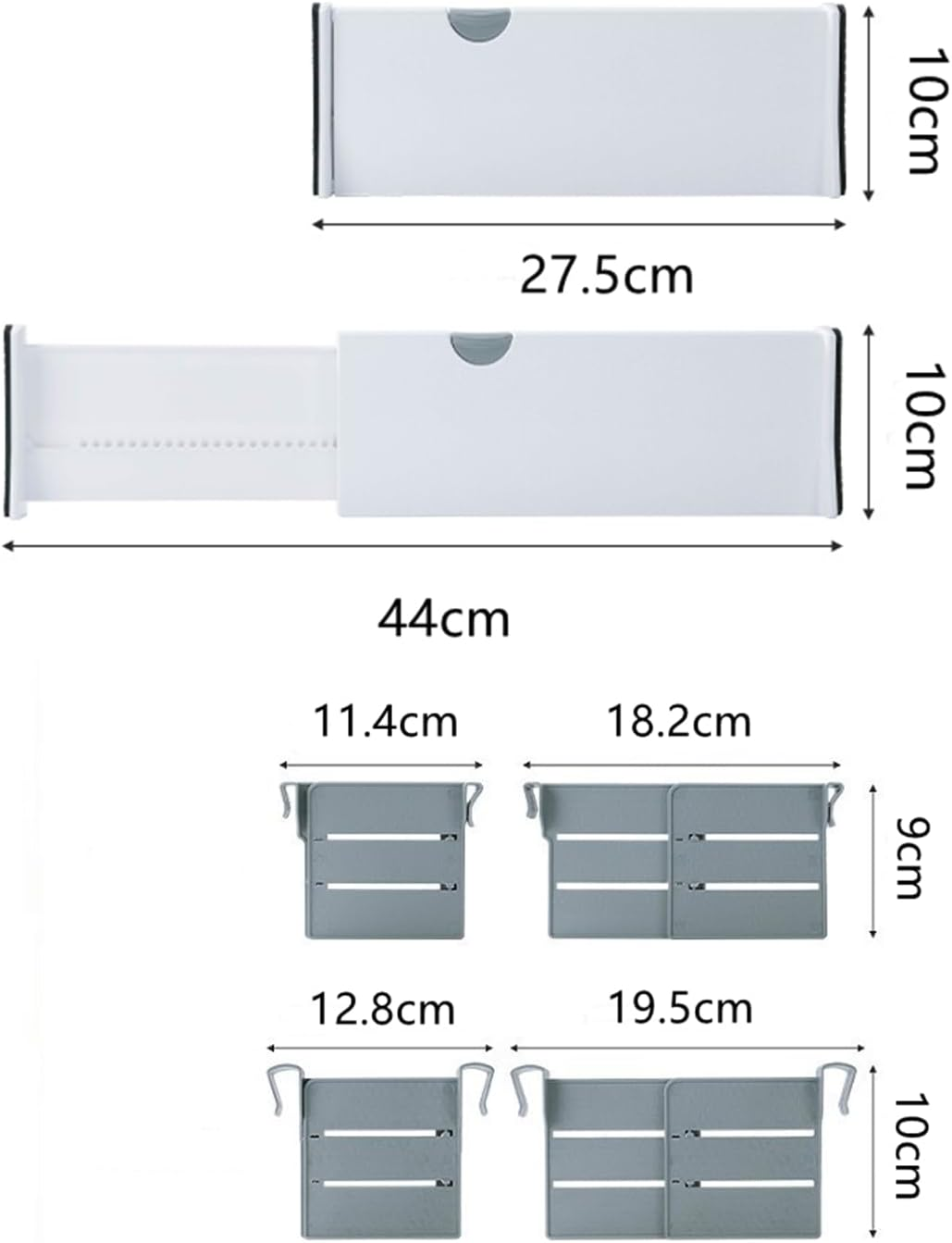 FORYUSE 4 Pack Drawer Dividers Expandable 27-44Cm with 6 Inserts Set Adjustable Separators Organiser for Closet Clothes Kitchen Utensils Office image number 2