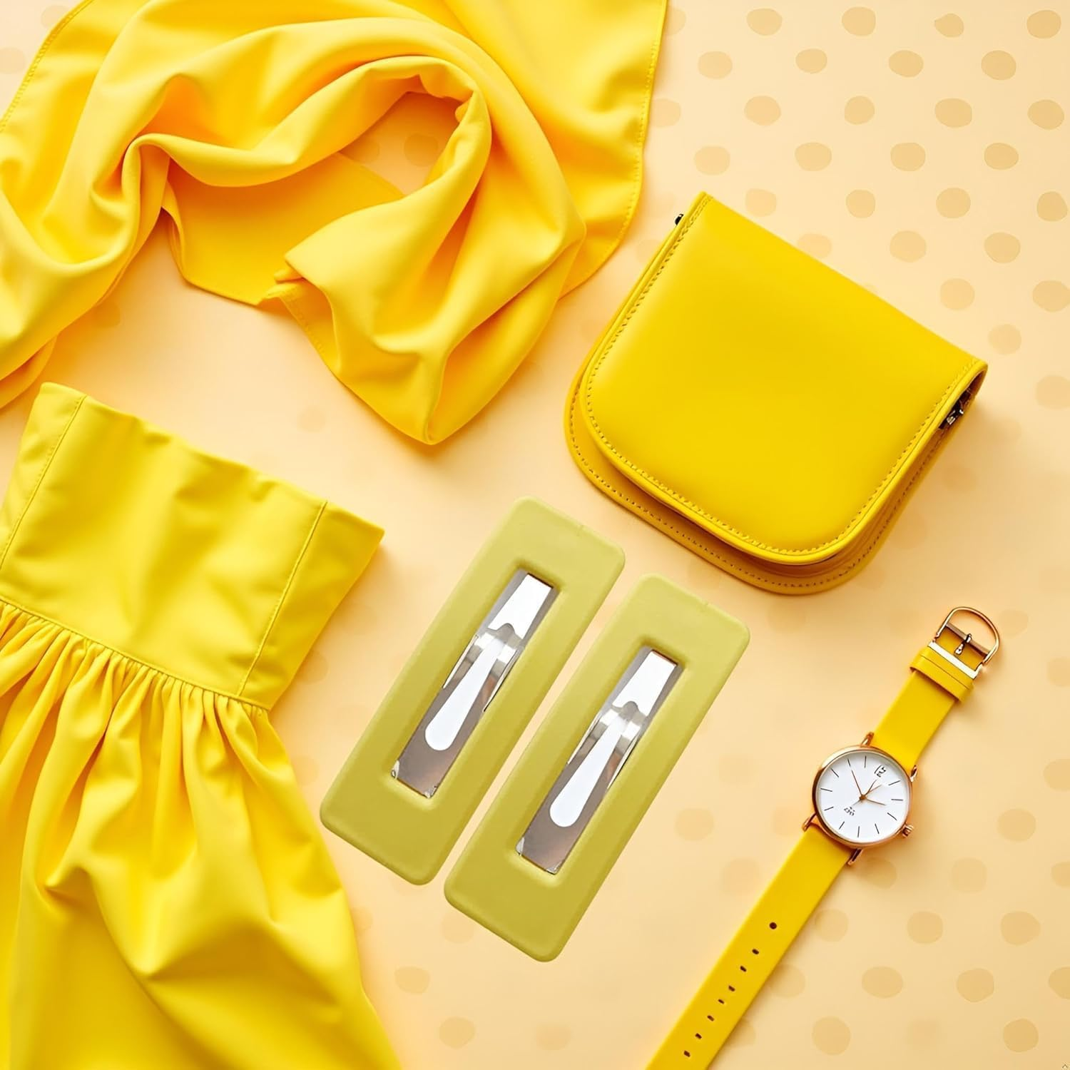 2Pcs Yellow Fashion Styling Hair Clips for Women and Girlswoman Matte Candy Color Square Buckle Bangs Hairpin Hair Clip Barrette Hair Clips image number 6