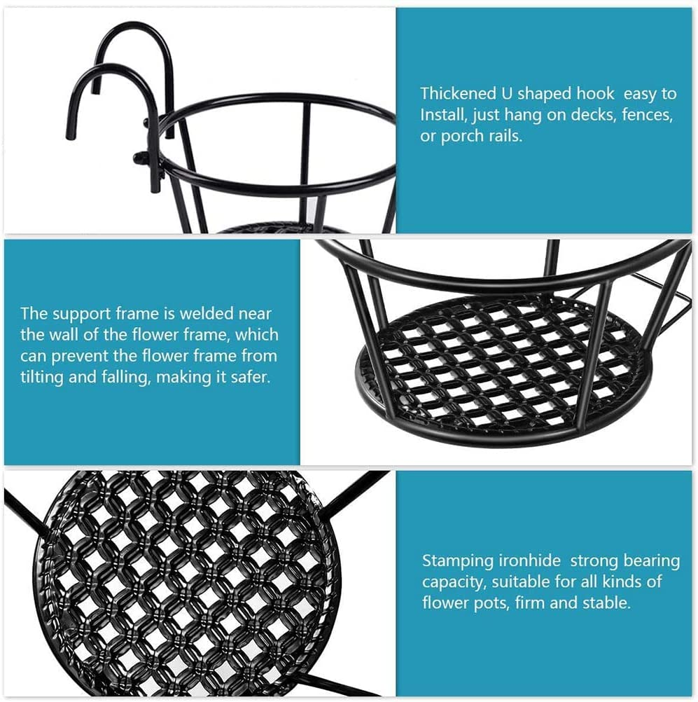 Hanging Railing Planter Baskets, 4 Pack Flower Pot Holder Garden Planter Support Rack Decorative for Indoor and Outdoor Plants Perfect for Porches and Patio Decor image number 6