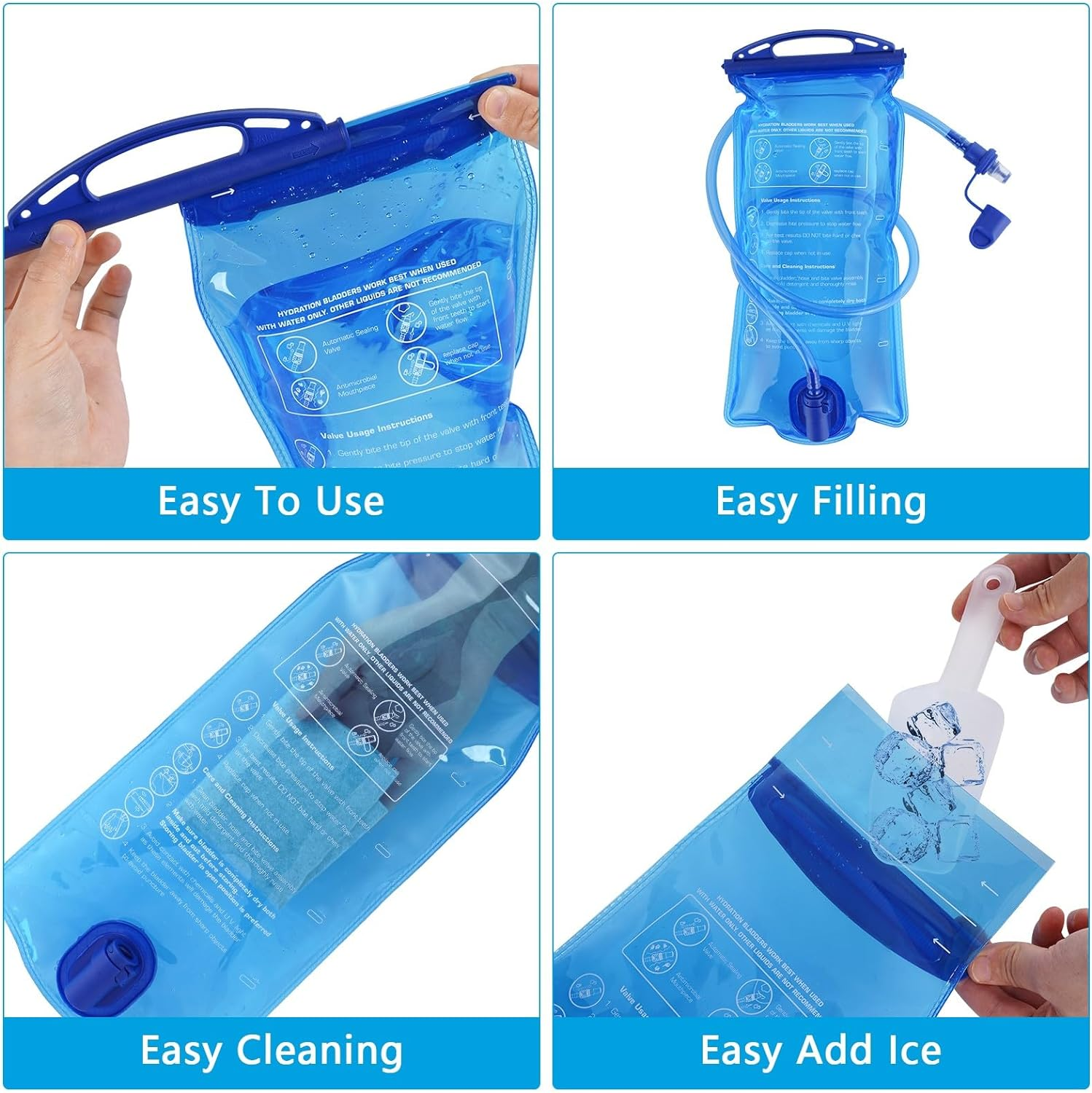Hydration Bladder, 3 L 2 L 1.5 L Water Bladder BPA Free, Leak Proof Water Reservoir for Hiking, Camping, Backpacking and Biking