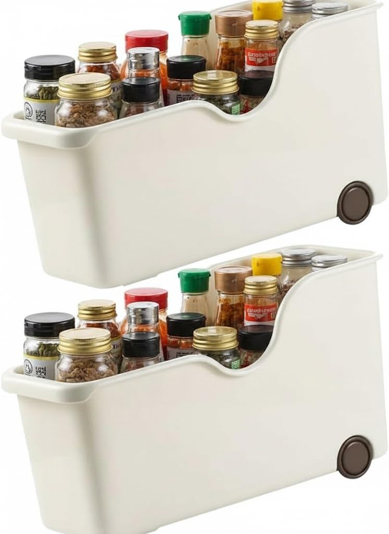 2 Pack Stackable Plastic Storage Bins for Kitchen & Pantry, Food Organizer Containers for Fridge, Freezer, Cabinet & Countertop, Snack and Packet Storage Organization