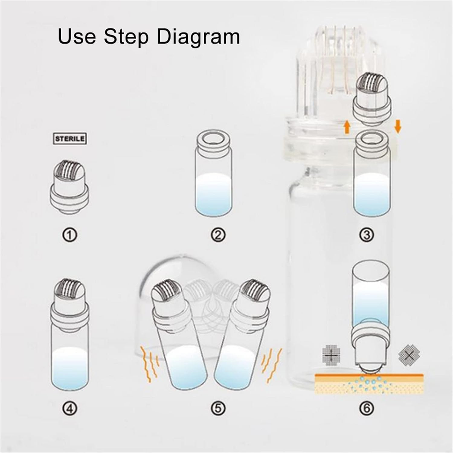 Micro Needling Serum Applicator Hydra Roller HR64-64 Gold Titanium Needles with 10Ml Ampoule image number 3
