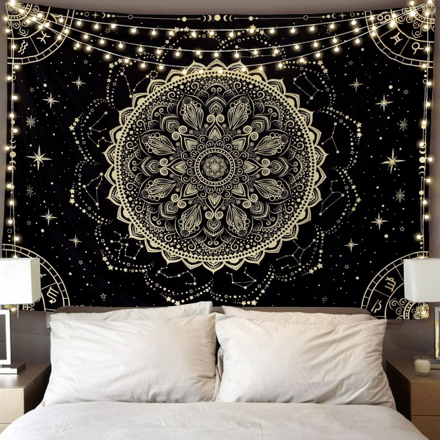 Black Golden Mandala Tapestry Astrology Wall Hanging Wall Tapestry Aesthetic Hippie Wall Decor Bohemian Wall Art Boho Home Decoration for Bedroom,Living Room,Dorm