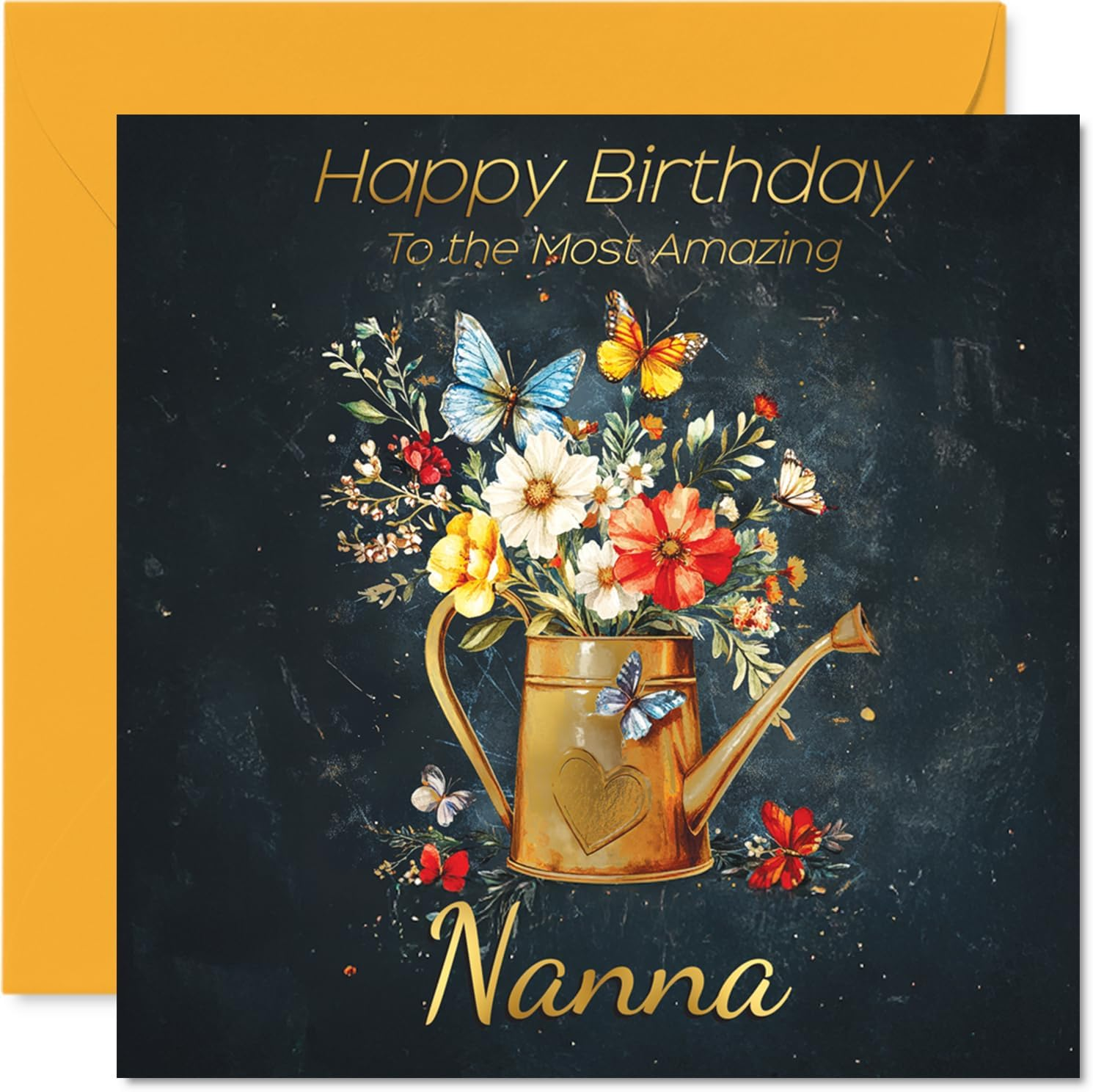 Gold Nana Birthday Card - Watering Can Flowers - Happy Birthday Card for Nana from Grandson Granddaughter, 145Mm Golden Floral Garden Greeting Cards - Daughter image number 3
