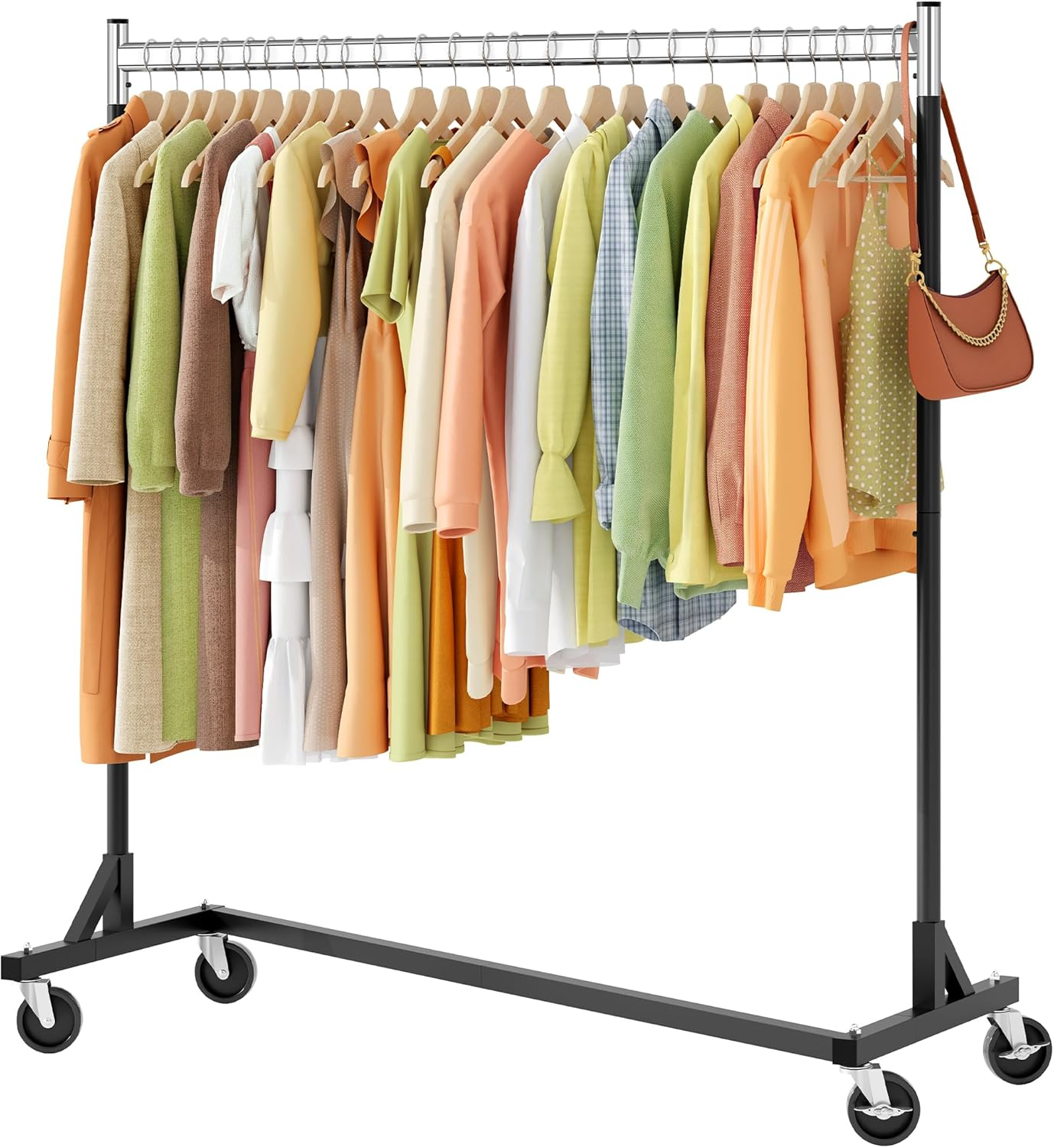 Hoctieon Z Rack Set of 2, Rolling Clothing Racks with Z-Base, Heavy Duty Garment Racks Set of 2, Clothes Rack on Wheels with Brakes, Clothes Organizer Rack, Black