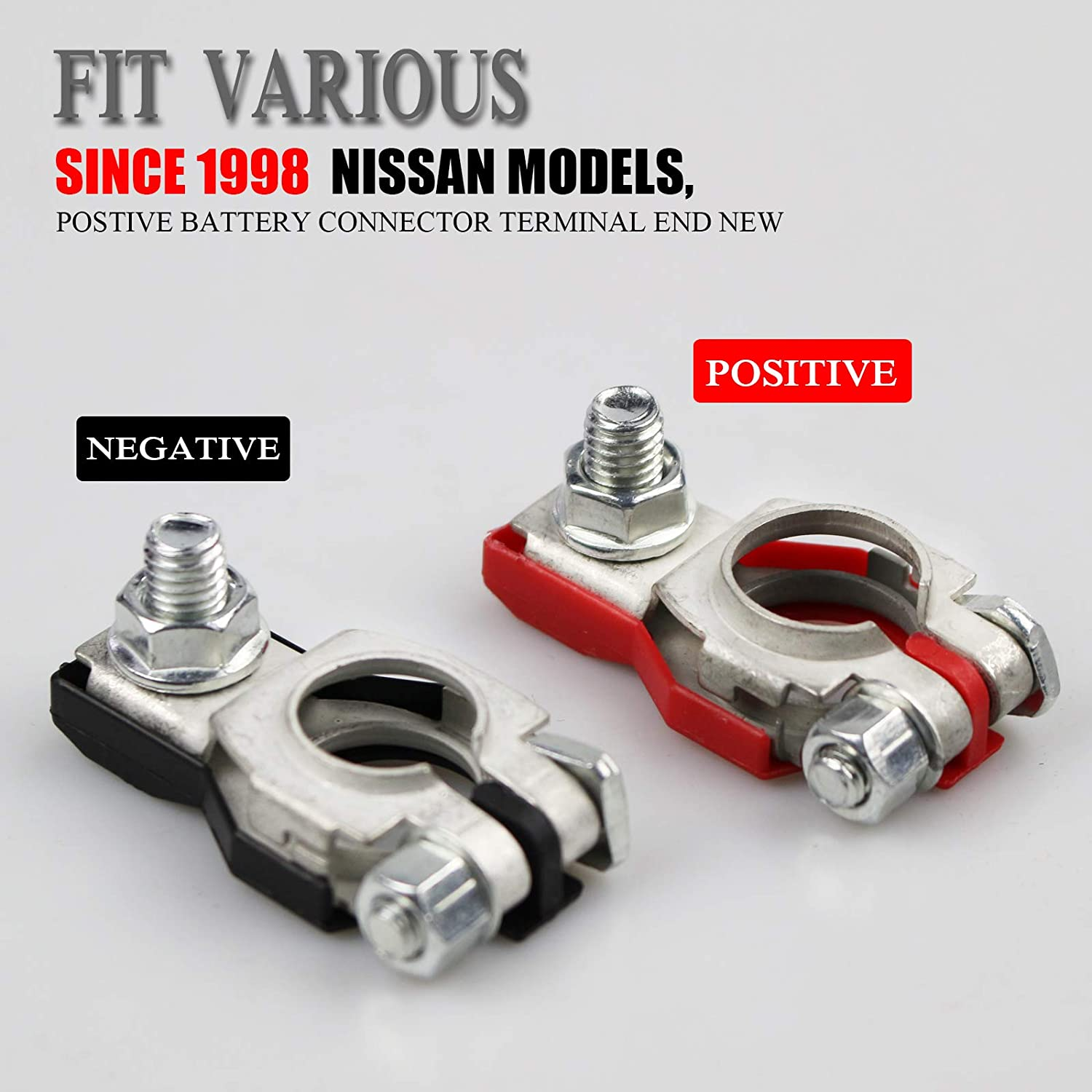 Battery Terminals for Nissan - Compatible for Nissan, Maxima, Rouge, Sentra, Murano,243407F000,24340-7F000, 243407F001, Positive and Negative,Plastic Cove - Copper Tinned image number 2