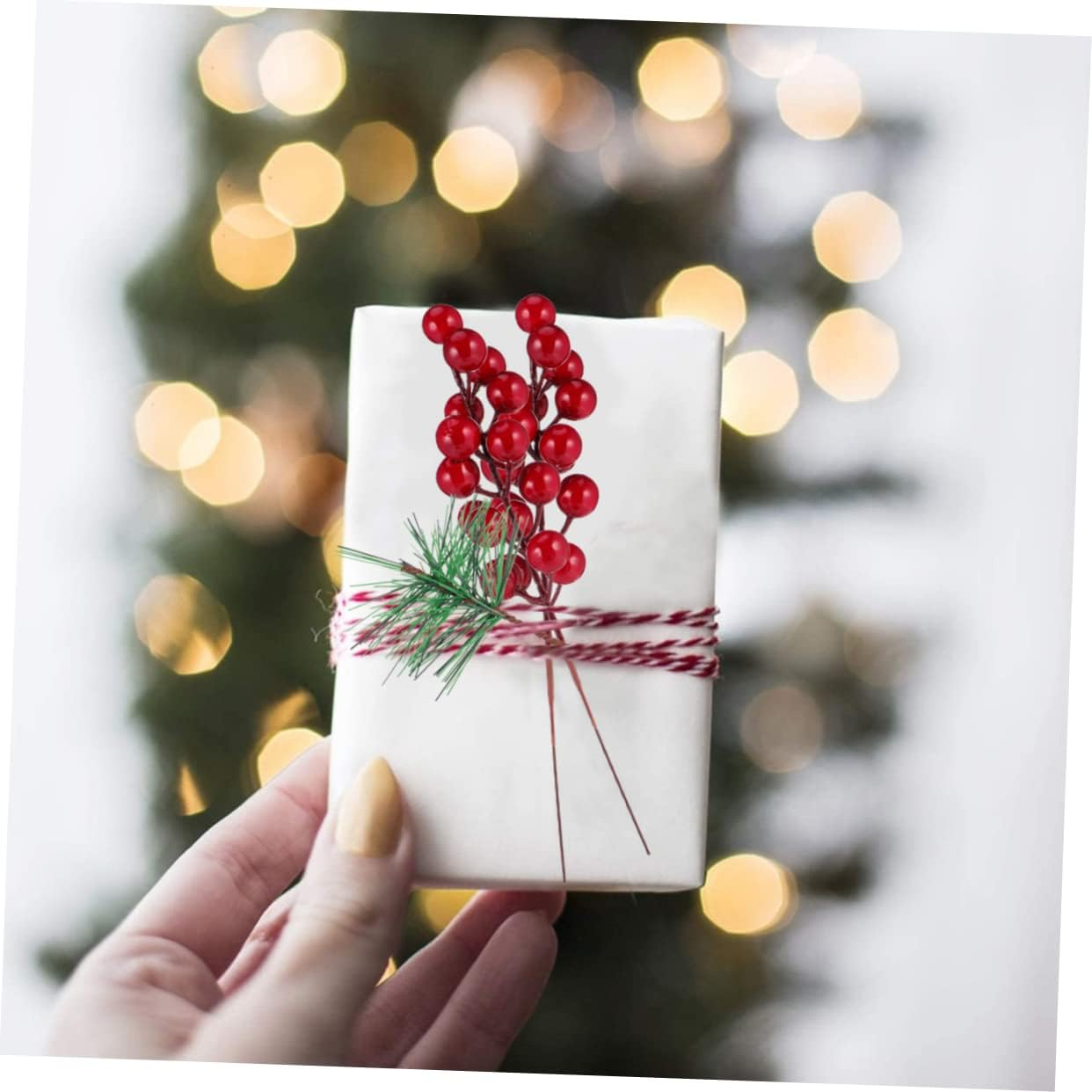 20Pcs Artificial Berry and Pine Needle Branches for Christmas Decorations Lifelike Holiday Wreath and Craft Supplies Green and Needles Berries image number 6