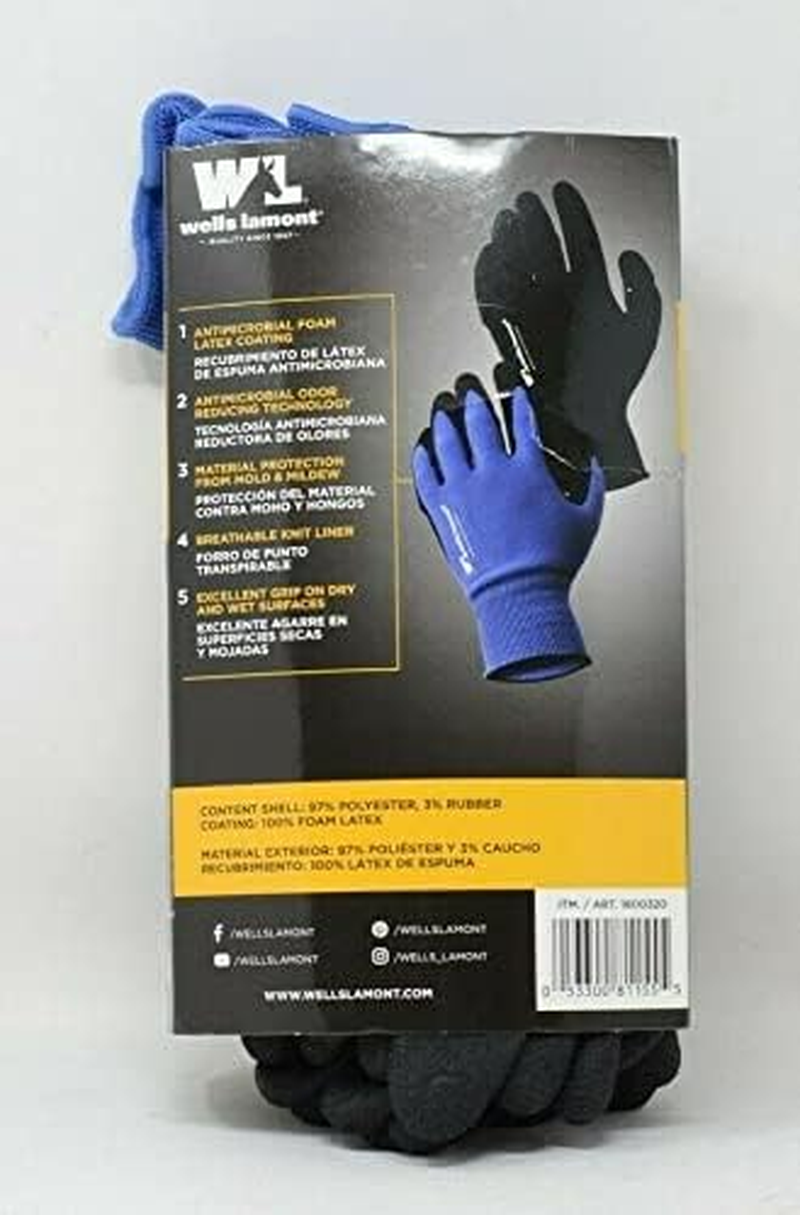 Wells Lamont Men'S Antimicrobial Work Gloves Foam Latex Coating Knit Liner -10 Pairs (Medium, Black/Blue) image number 1