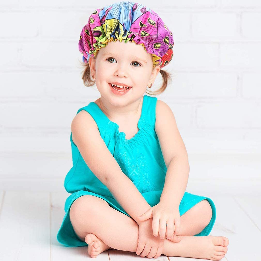 3 Pieces Kids Satin Bonnet Adjustable Sleeping Cap Soft Silk Flower Night Hats for Natural Hair Teens Toddler Child Baby Reversible Double image number 4