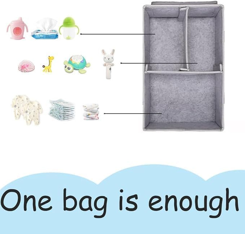 LEHEGONGBA Diaper Caddy Organizer Large Size 38X26X18Cm Baby Nappy Caddy Premium Leather Handles Multi Pocket Grey Nursery Storage Portable Baby Essentials Tote Bag image number 1