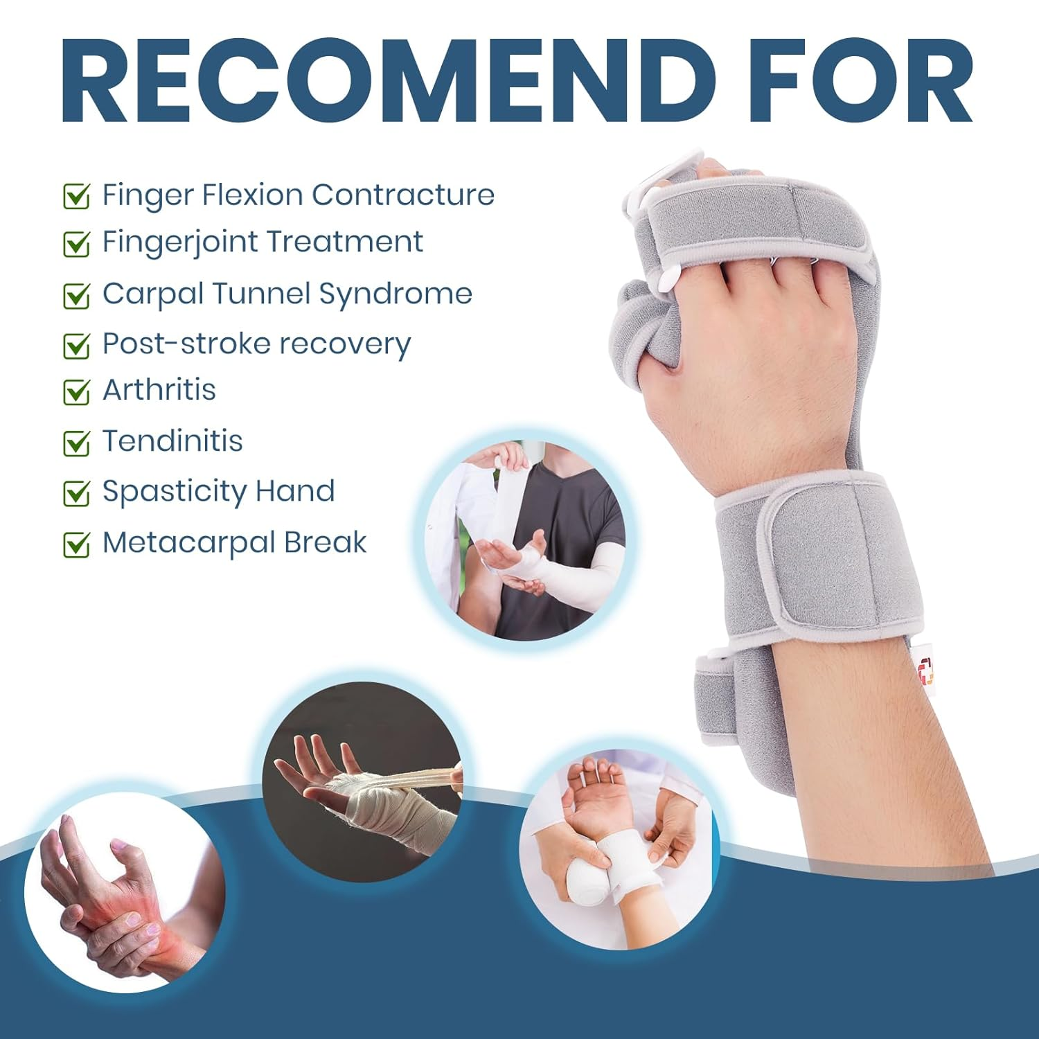 Resting Hand Splint for Stroke Recovery, Stroke Night Hand Brace with Finger Separator, Wrist & Finger Support Brace for Flexion Contractures, Arthritis, Carpal Tunnel Relief (S-Left) image number 4