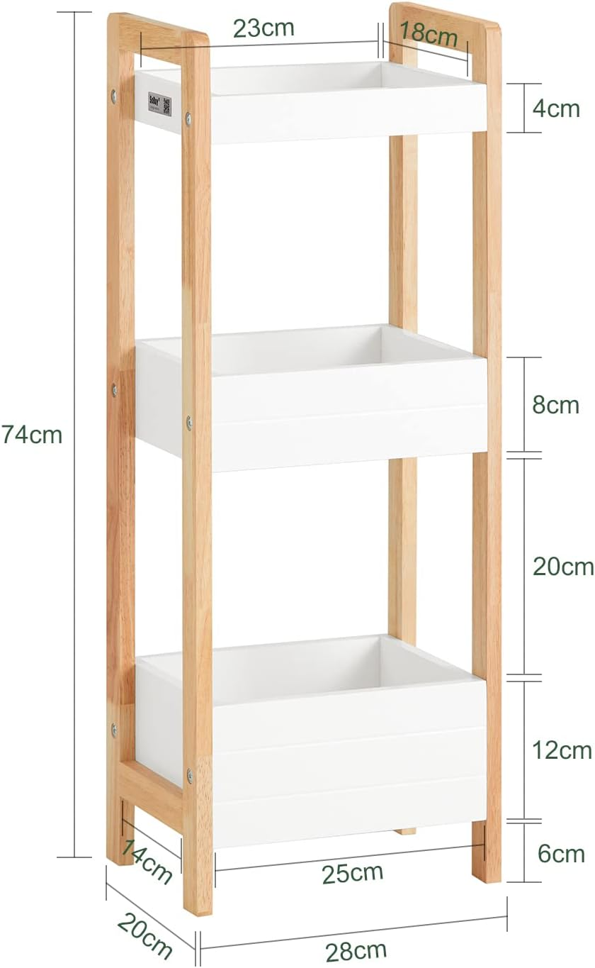 Sobuy 3-Tier Bathroom Shelf, White Storage Shelf, Organizer Shelving Unit, FRG226-WN image number 3